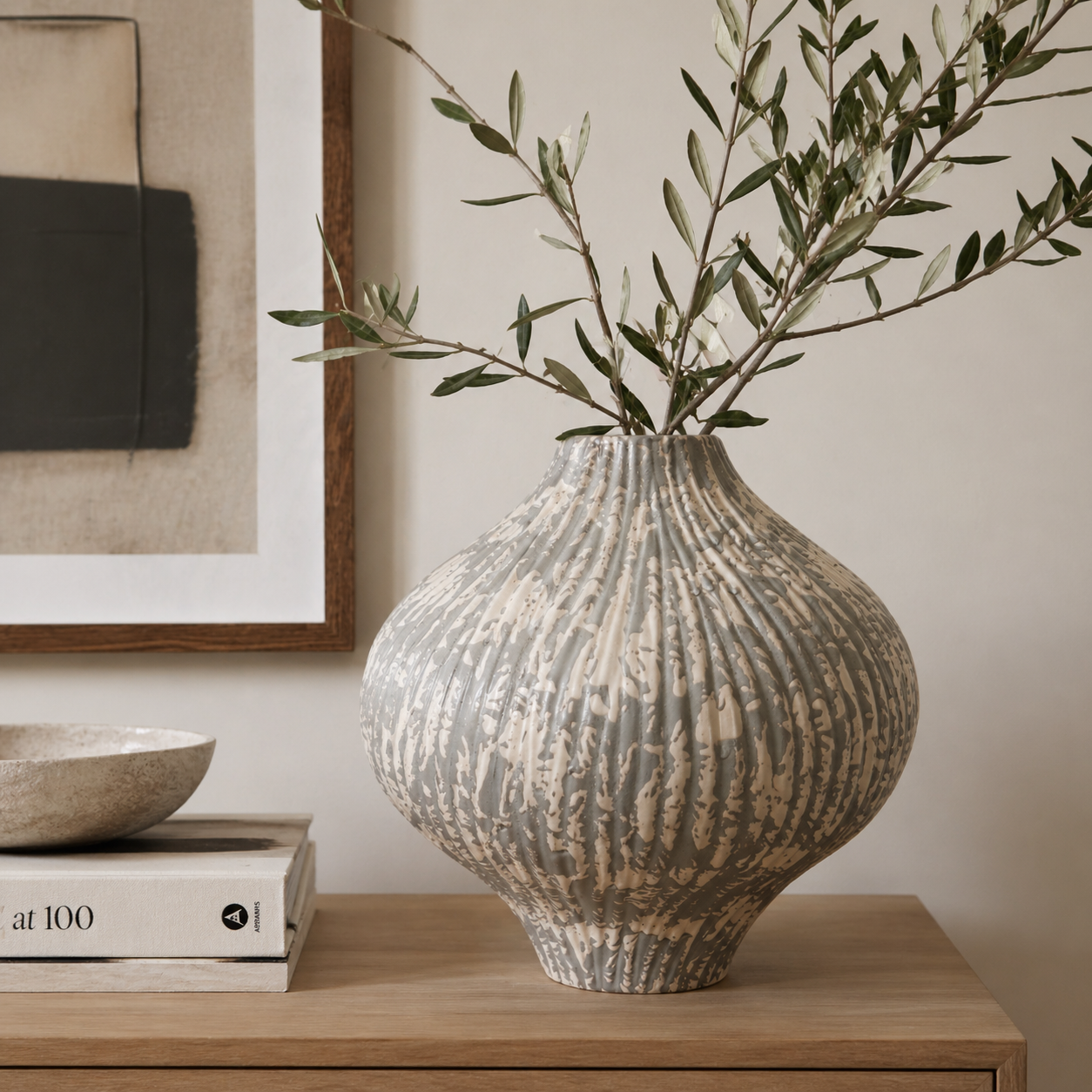 Vaso coste basso grigio in ceramica d 35 h 34 cm