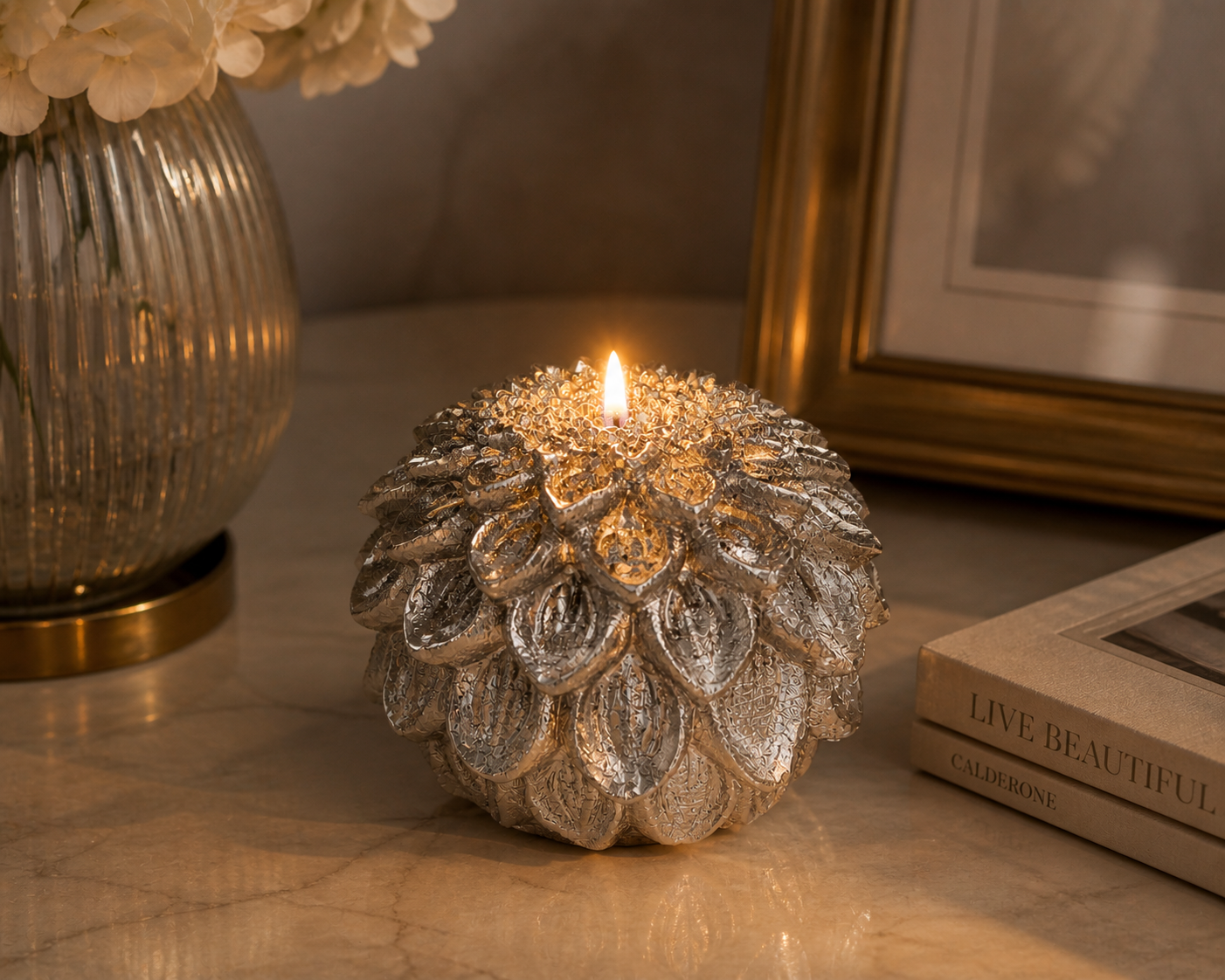 Candela dalia argento 11x15 cm