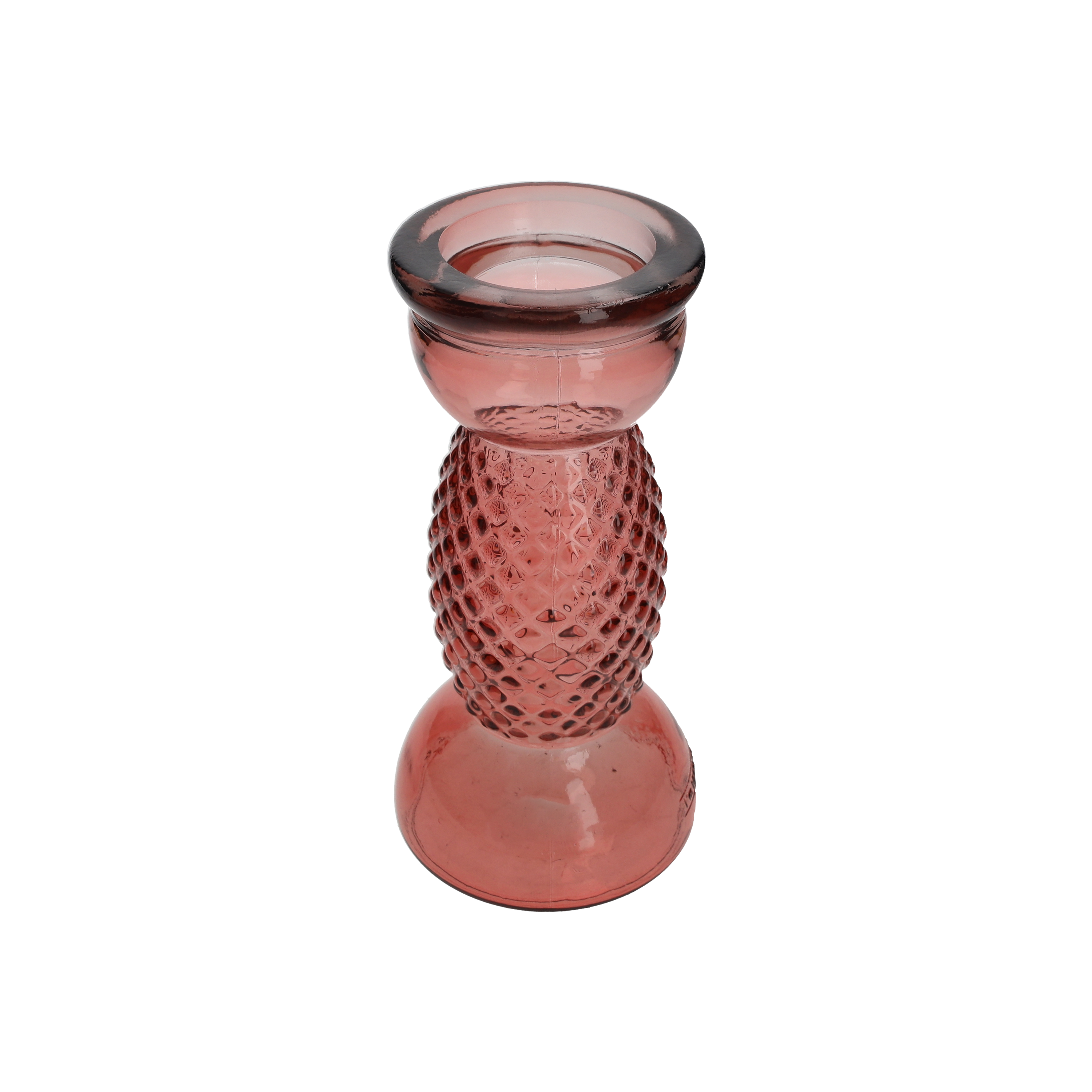 Candelabro diamanti pink in vetro h 28 d 14 cm