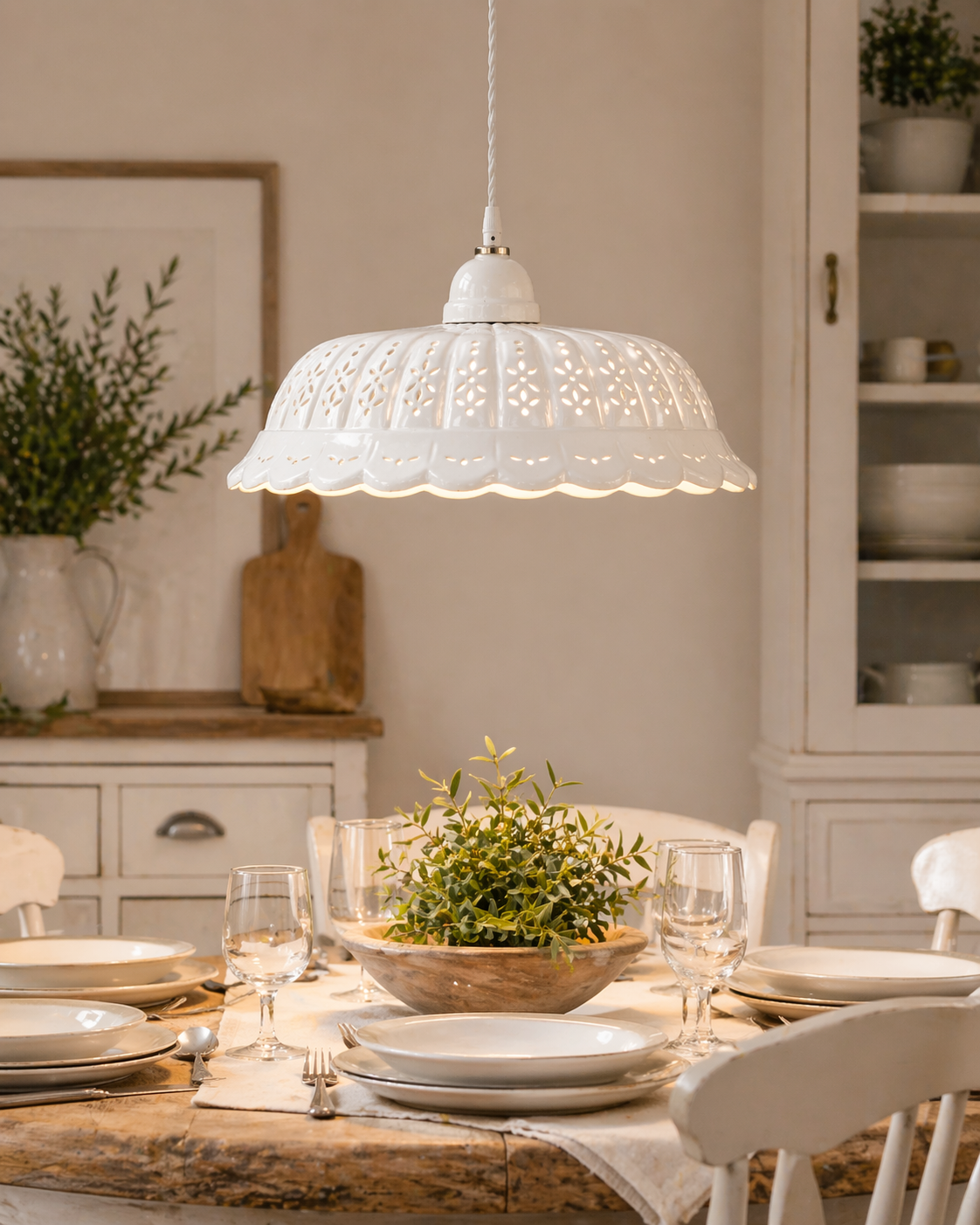 Lampadario in ceramica smerlata d 42 cm con treccia