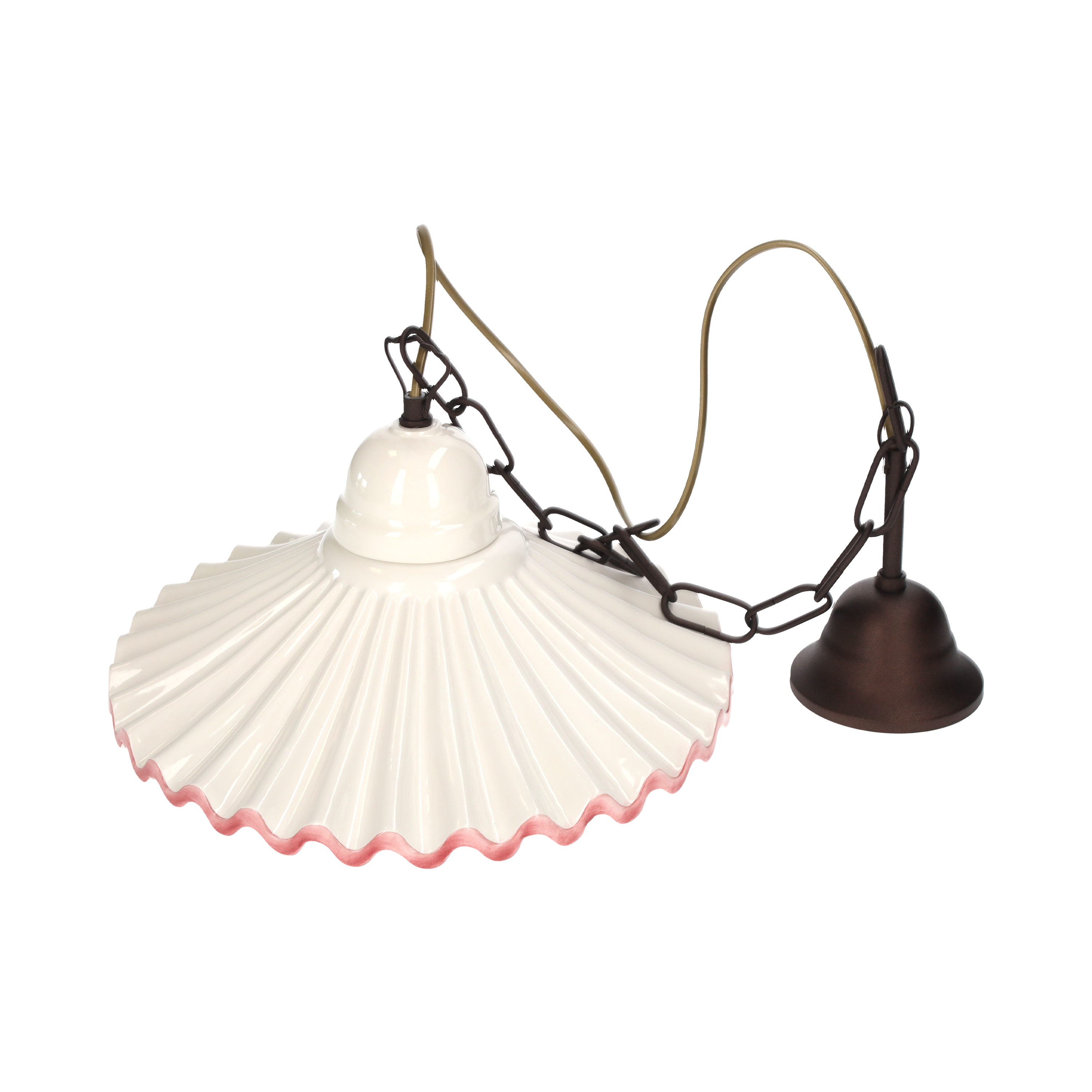 Lampadario a sospensione d 30 cm bordo rosa con catena in ceramica