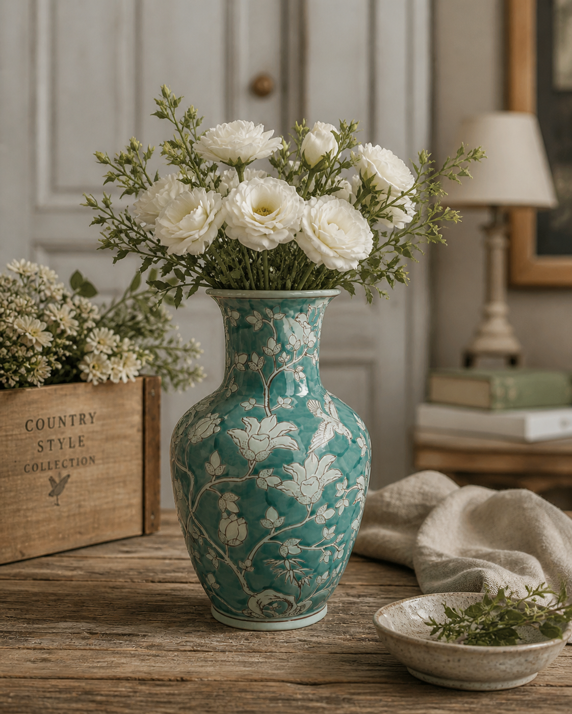 Vaso portafiori verde acquamarina in ceramica h 39x22 cm