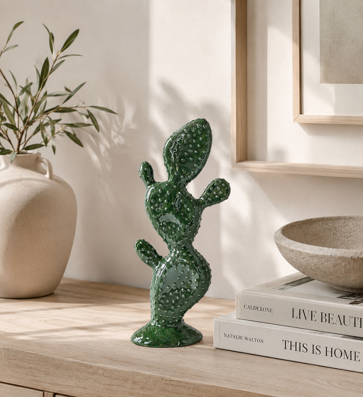 Fico d’India grande in ceramica verde h 48x20x10 cm
