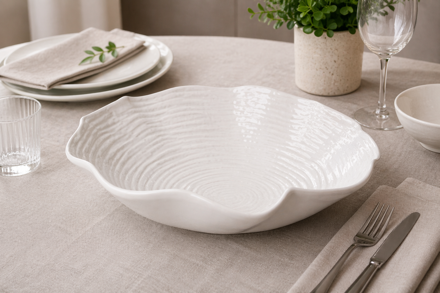 Ciotola in ceramica color bianco, misura grande