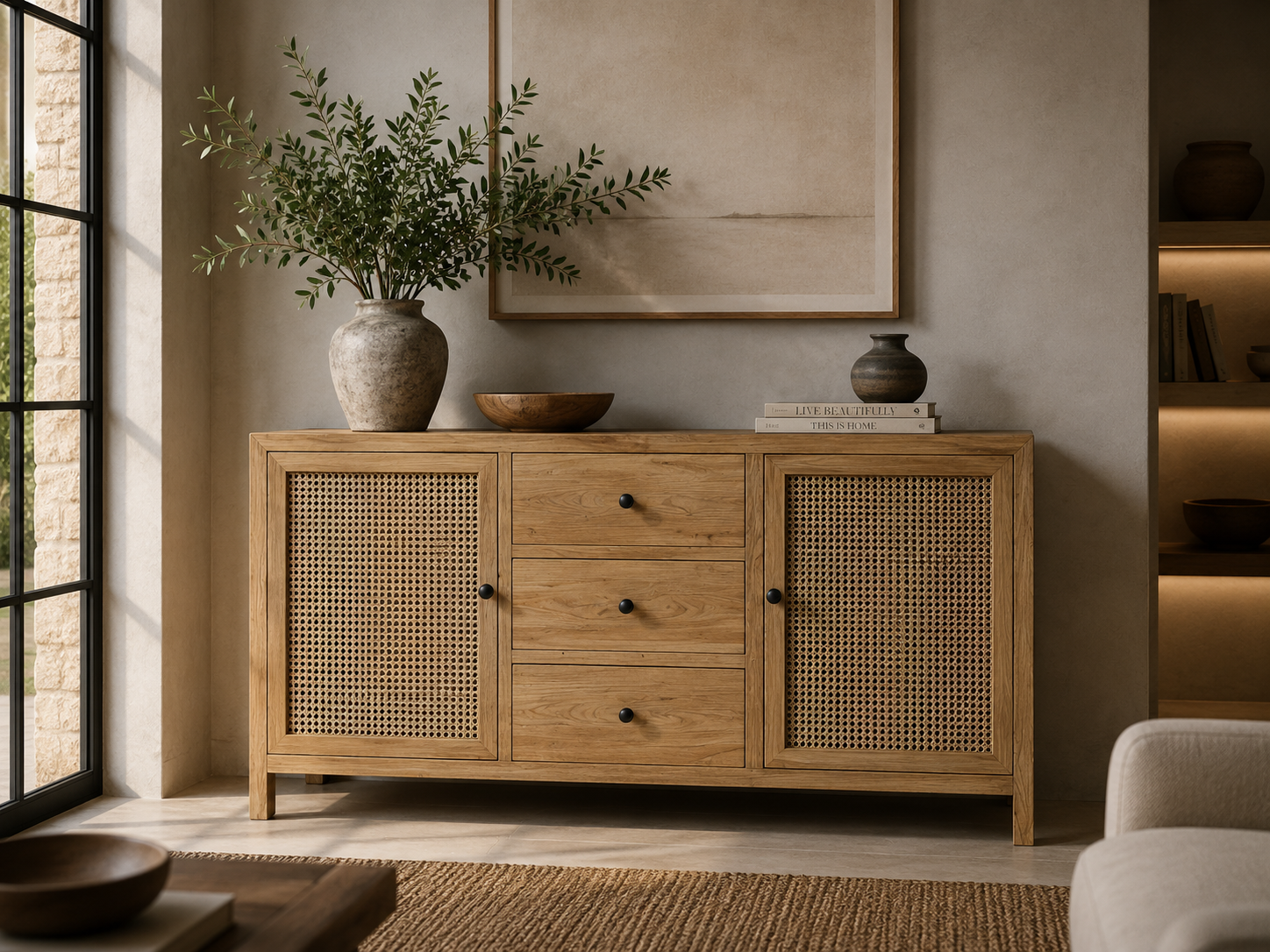 Credenza paglia di Vienna 3 cassetti 2 ante 160 x 45 x 85 h cm