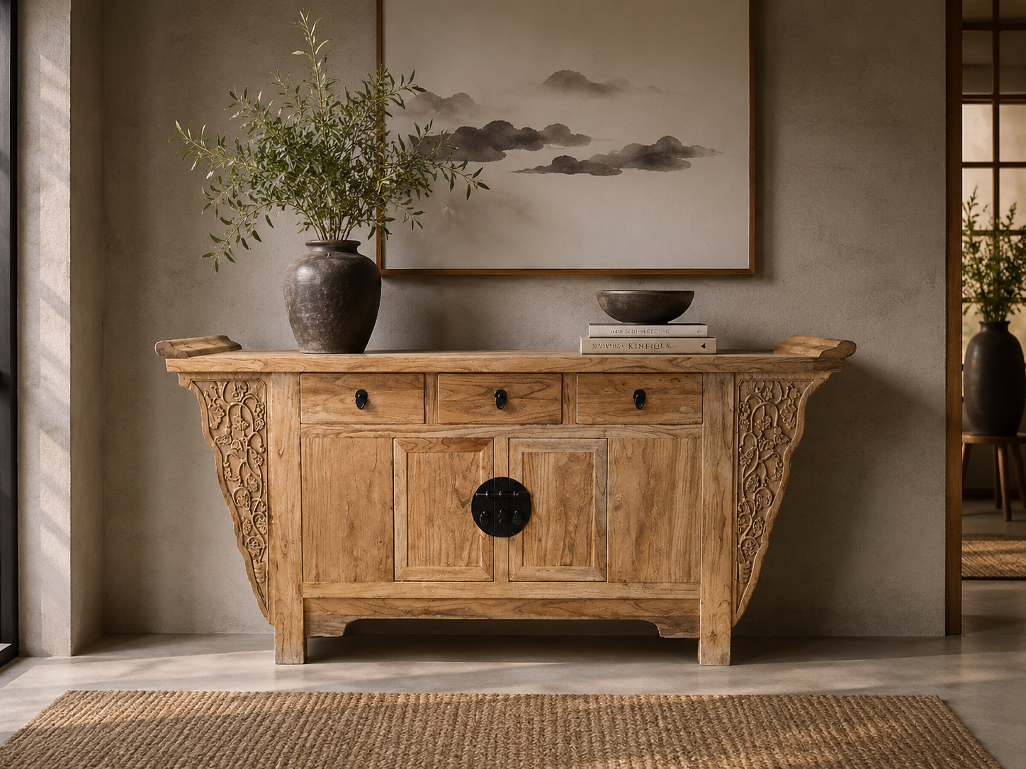 Credenza in legno 3 cassetti 2 ante 195 x 45 x 90 h cm