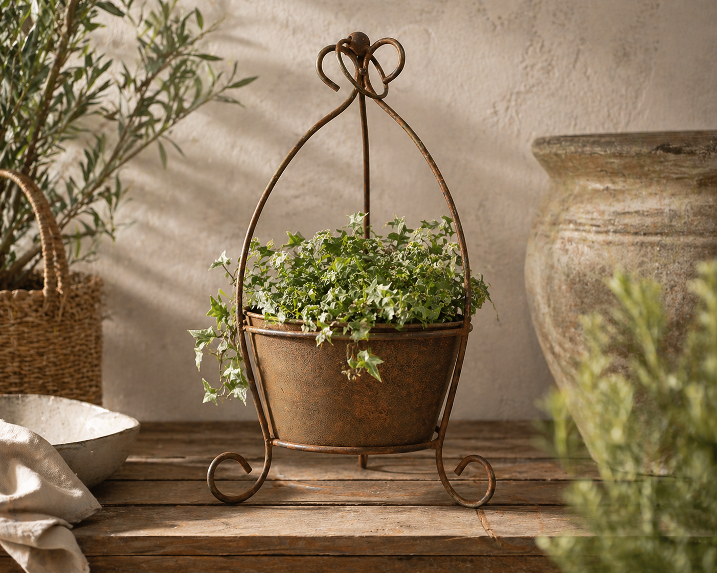 Coppia vasi ruggine in ferro grigio h 40 d 20 / h 35 d 15 cm
