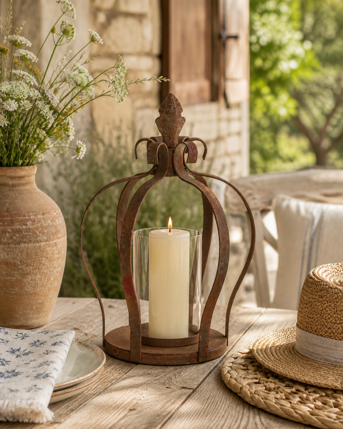 Coroncina portacandela ferro shabby h 25 d 16 cm