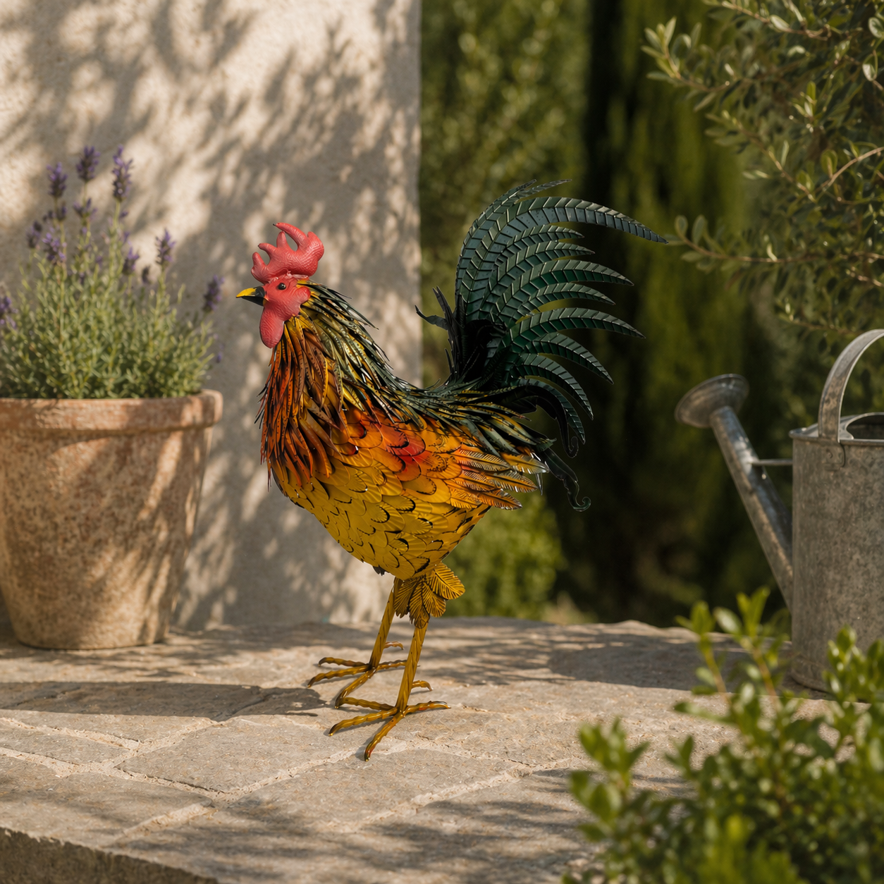 Gallo gigante h 95x70x40 cm variopinto in ferro