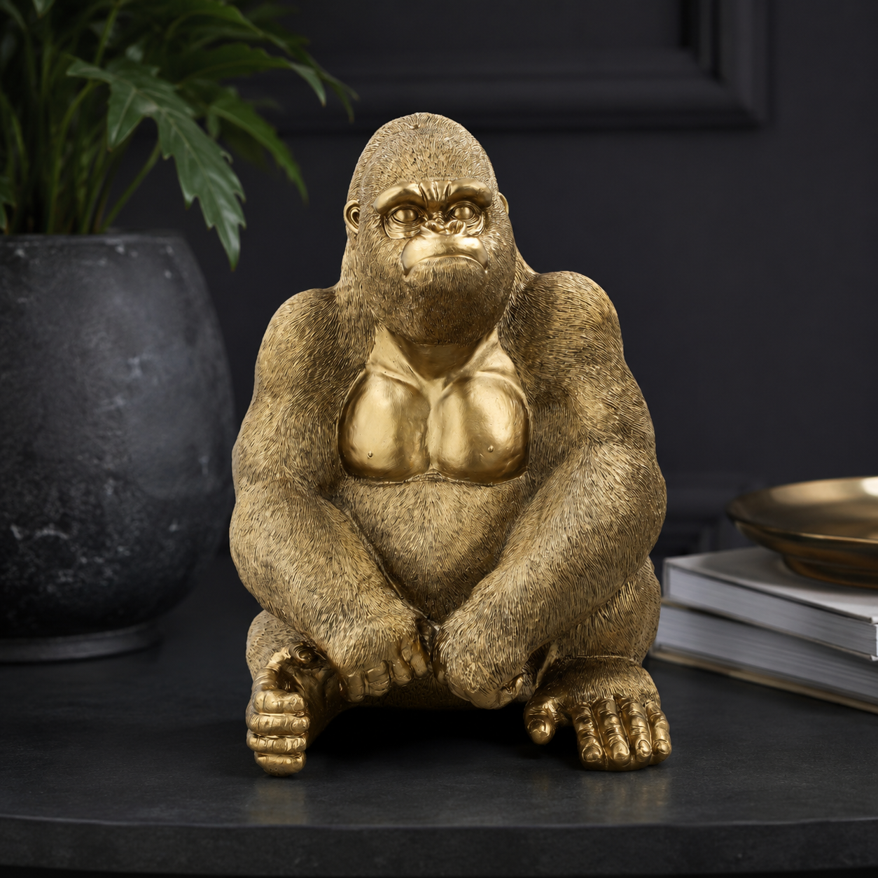 Gorilla gold in resina statua grande 45 x 40 x 58 h cm