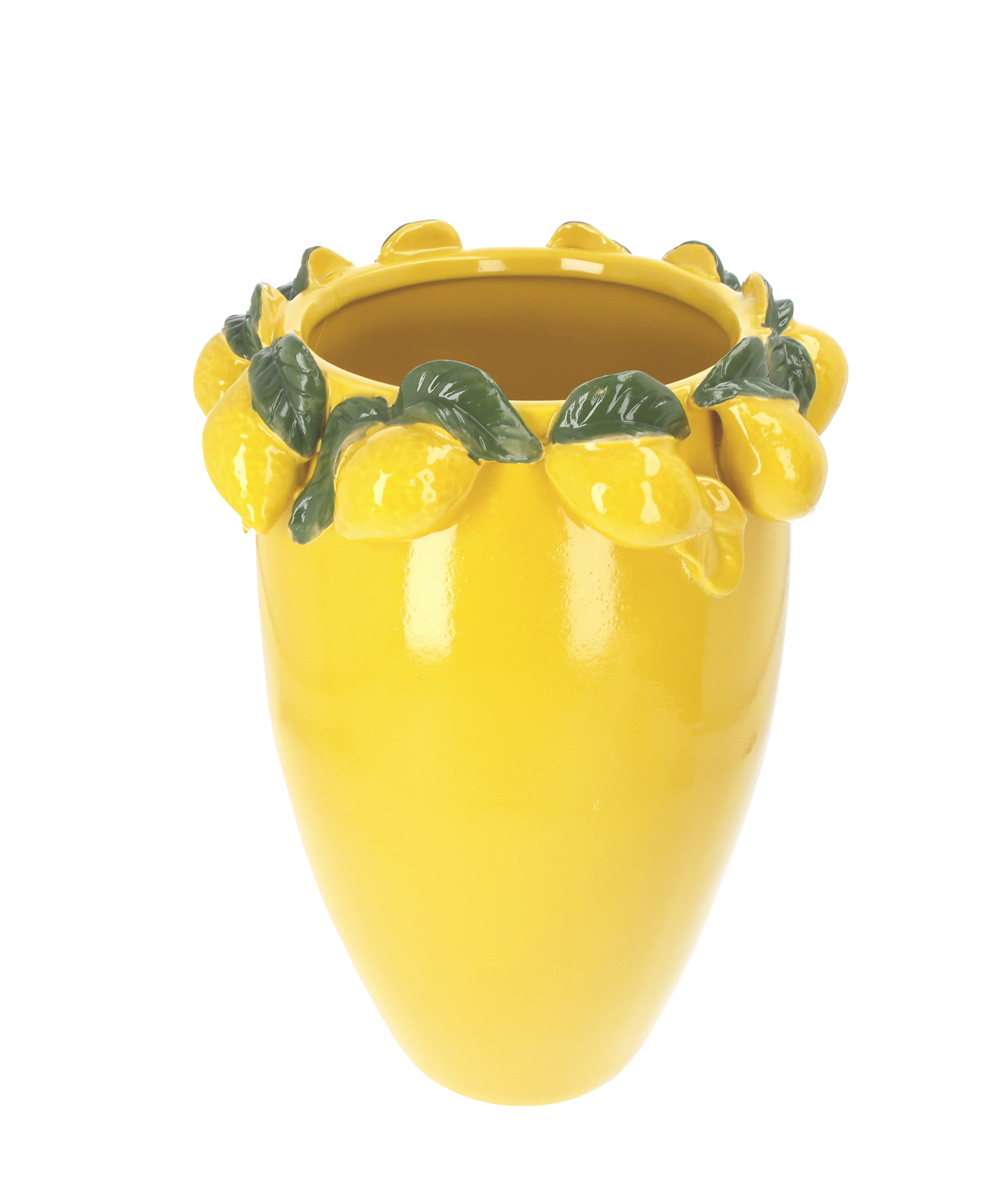 Vaso limoni e foglie giallo in ceramica h 42 d 28 cm