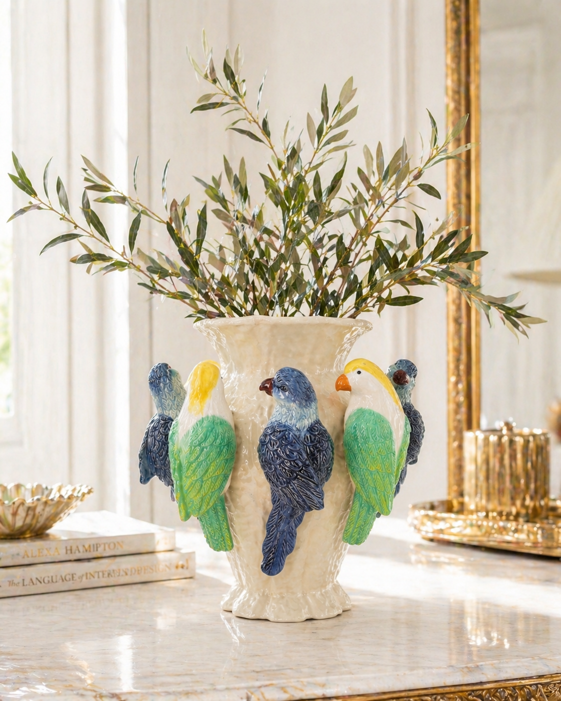 Vaso pappagalli in ceramica h 36 d 35 cm