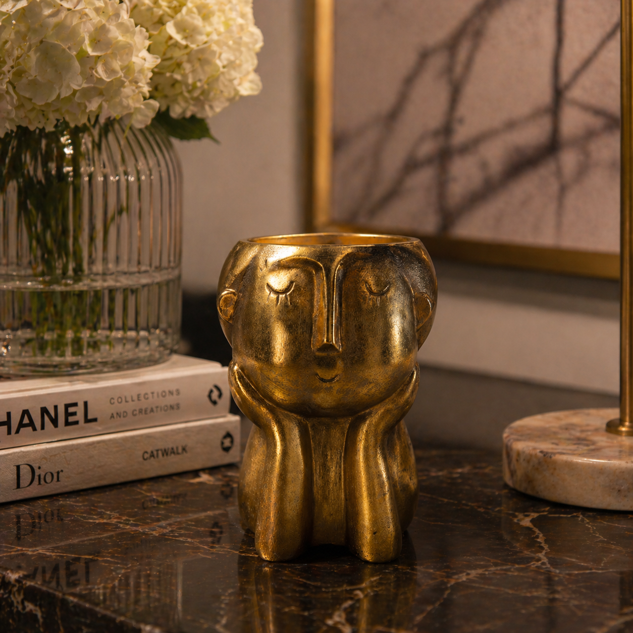 Testa decorativa gold grande in resina dorata h 30x22 cm