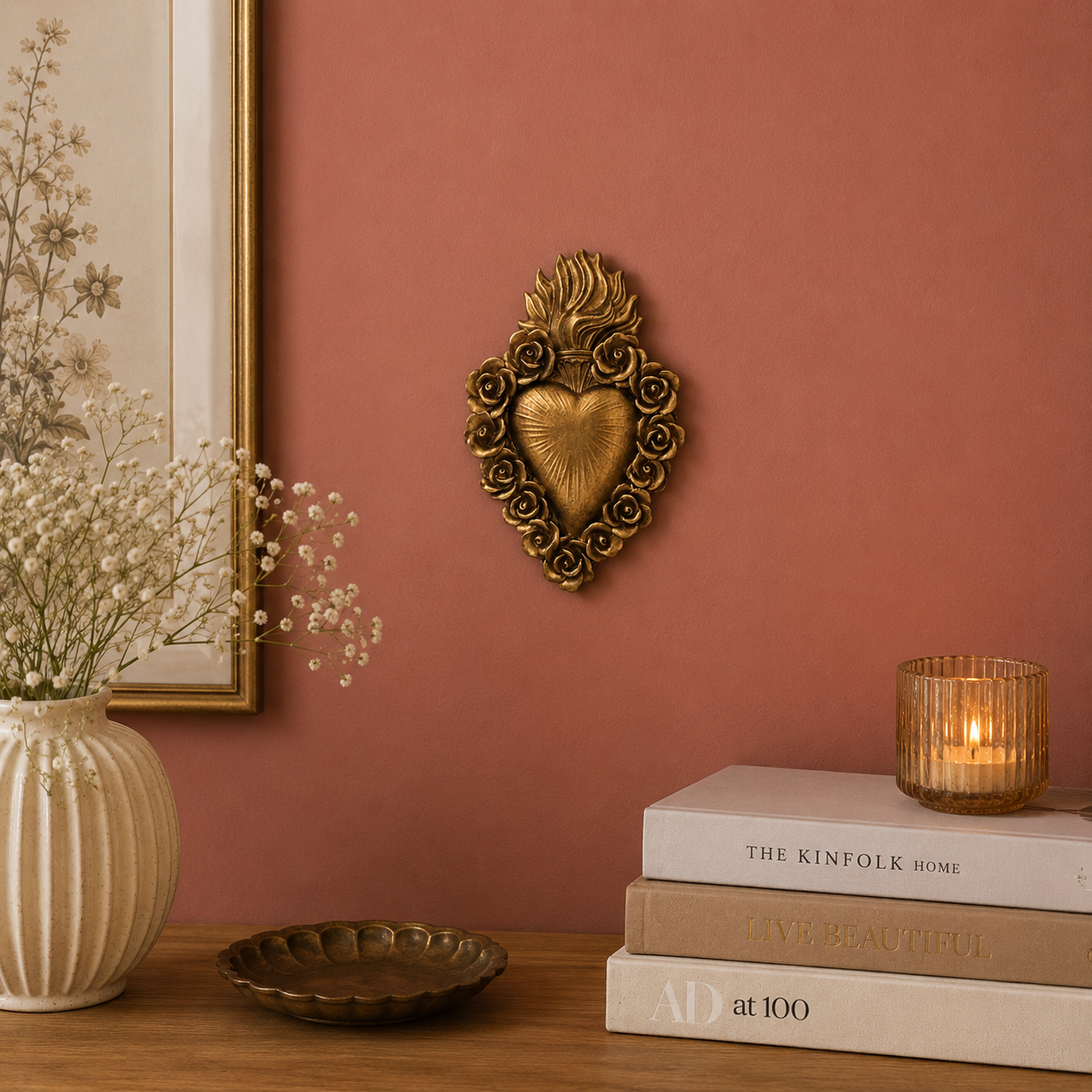Cuoricino in resina gold rose h 17x11 cm