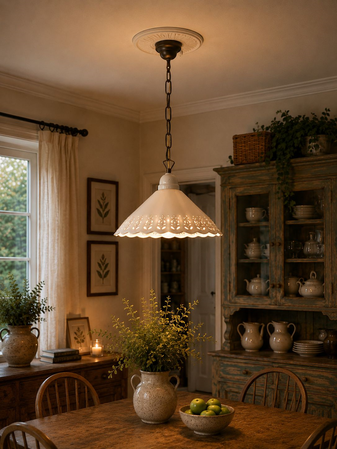 Lampadario cono traforato cm 40 con catena ottone
