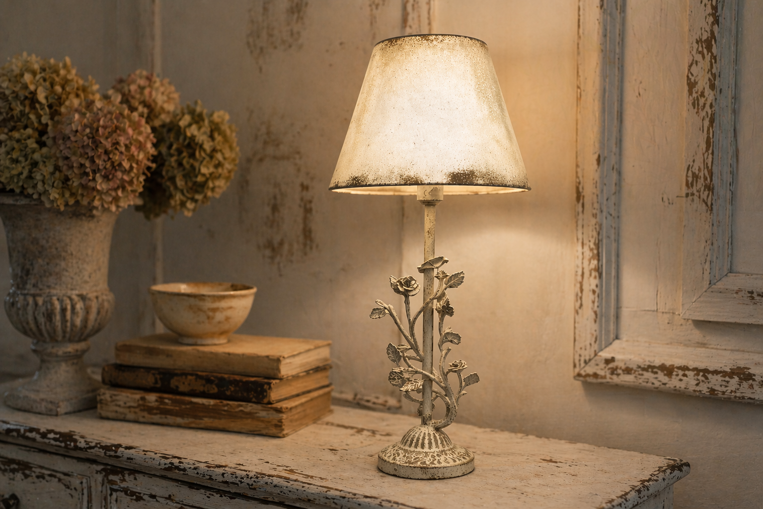 Lampada rose con paralume in ferro h 84x34 cm