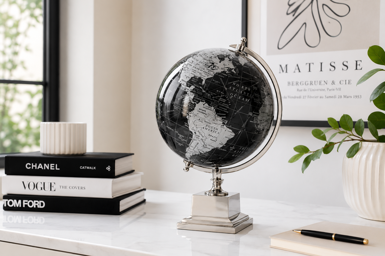 Mappamondo grande base quadra h 42 d 30 cm