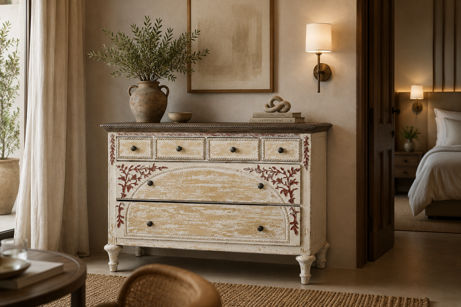 Mobile 6 cassetti con fregio rosso 108 x 38 x 79 h cm