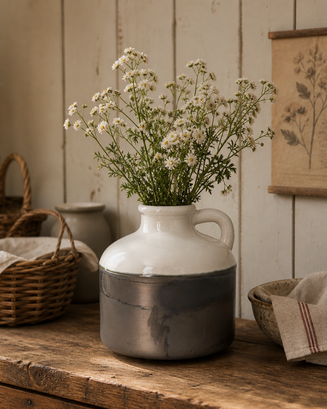Brocca ceramica bianco grigio H15 D15 cm manico