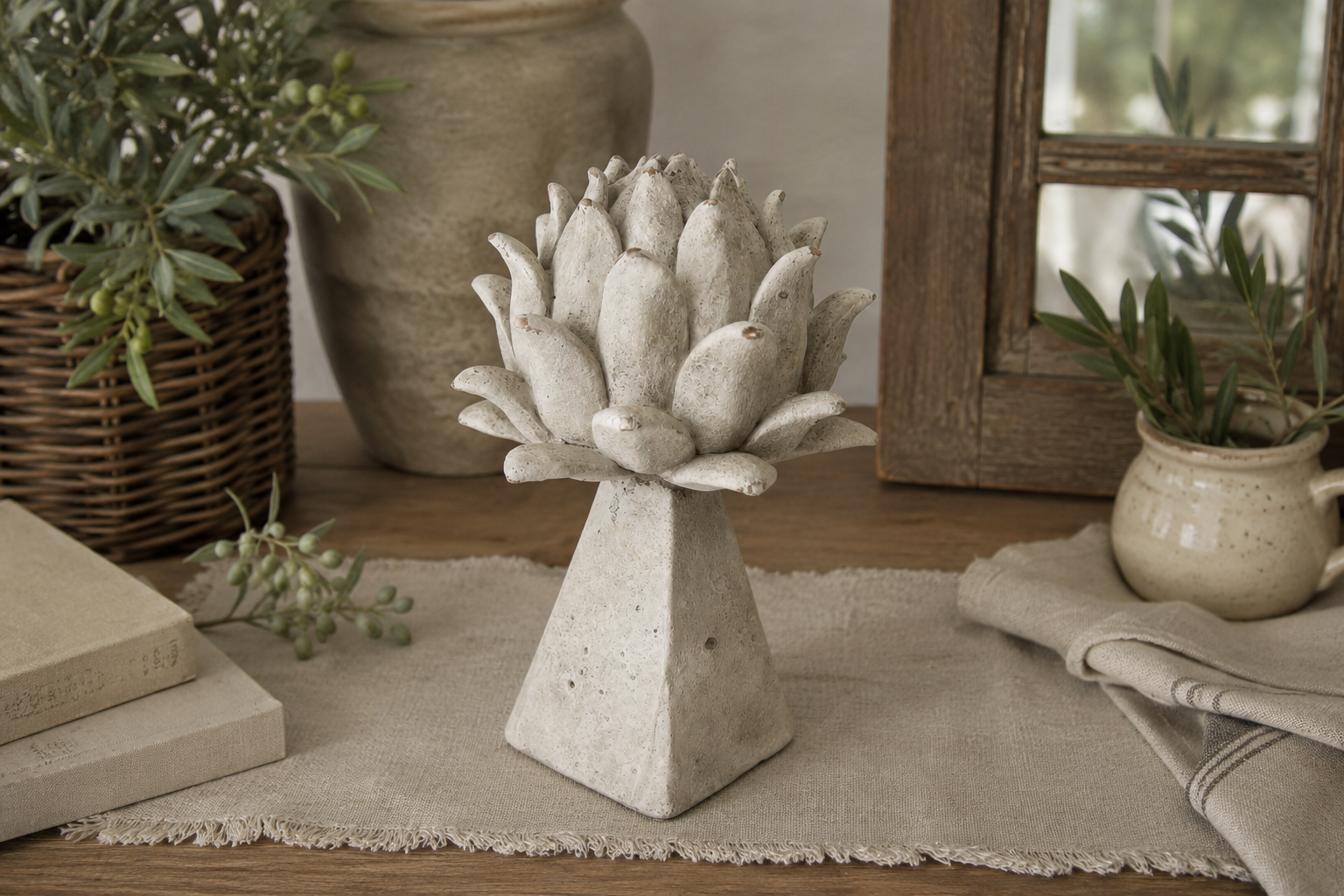 Bocciolo decorativo resina grigio anticato H30x20
