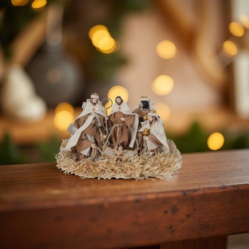 Natività con led h 25x43x30 cm con statuine decorazione natalizia