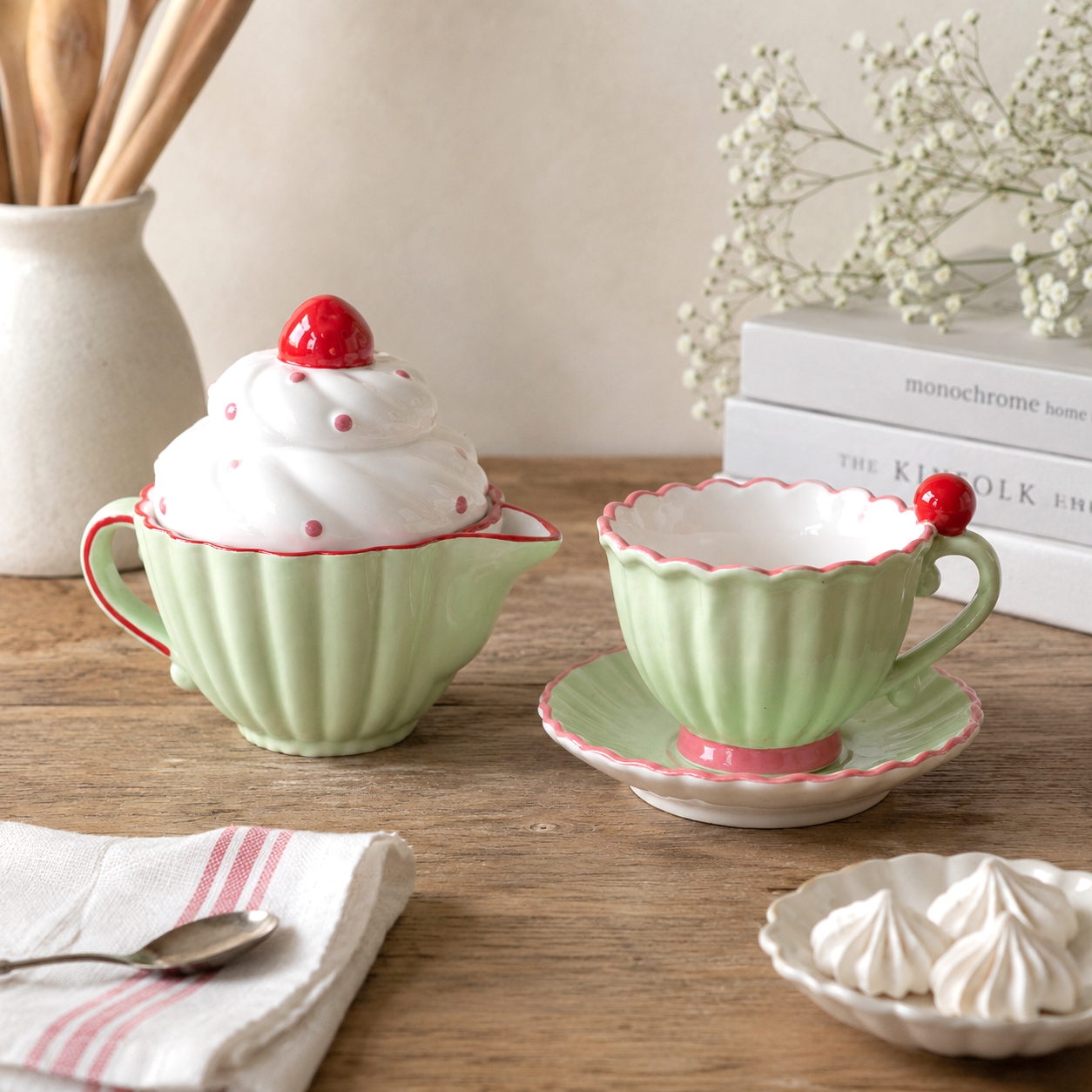 Set tazzina e teiera in ceramica Ø 12 x 8 / Ø 16 x 14 cm