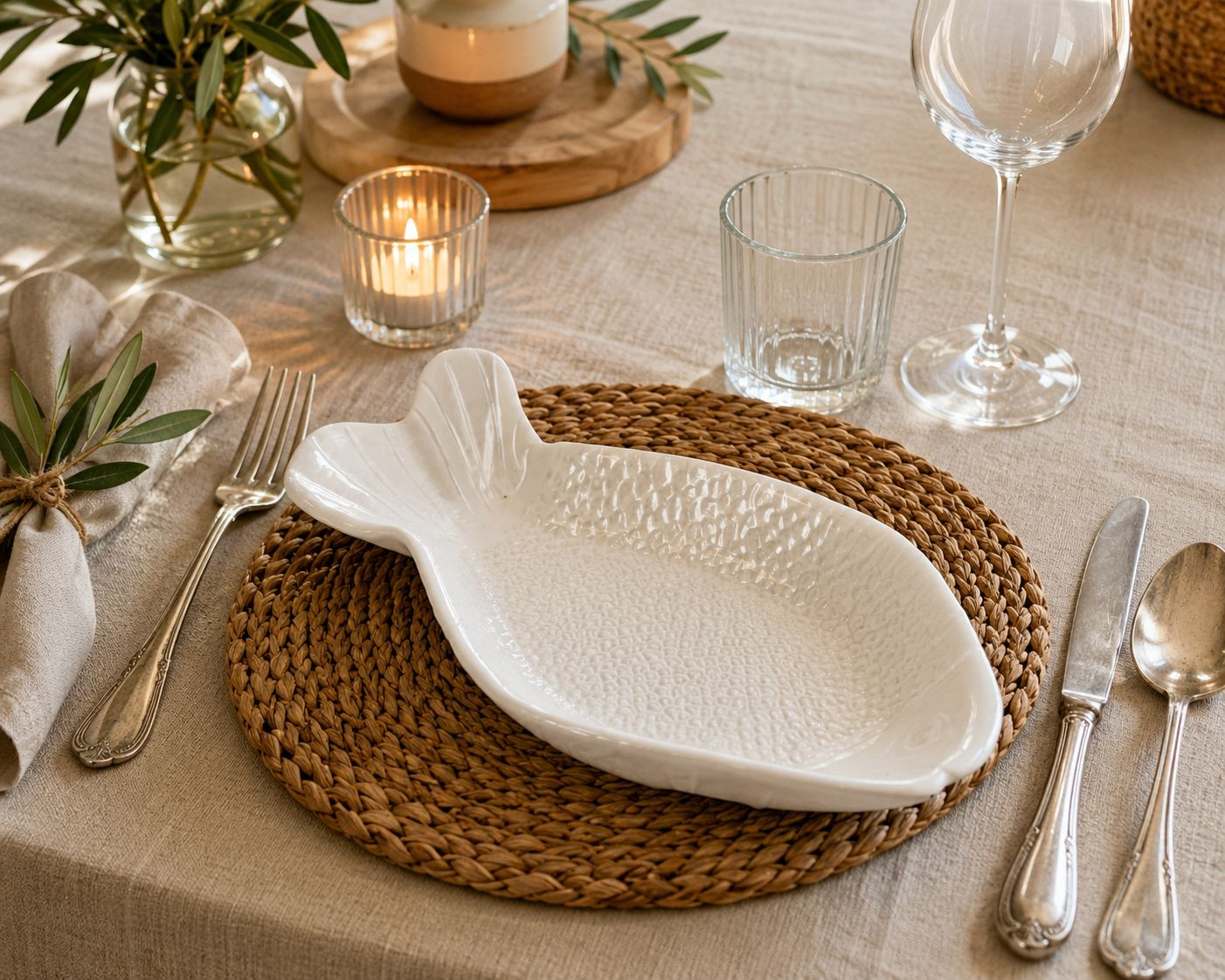 Piatto pesce bianco perla in vetro 25 x 12 cm