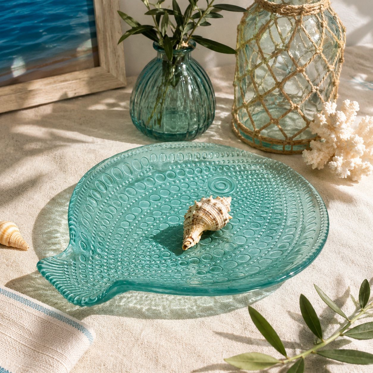Piatto pesce verde in vetro 30 x 25 cm