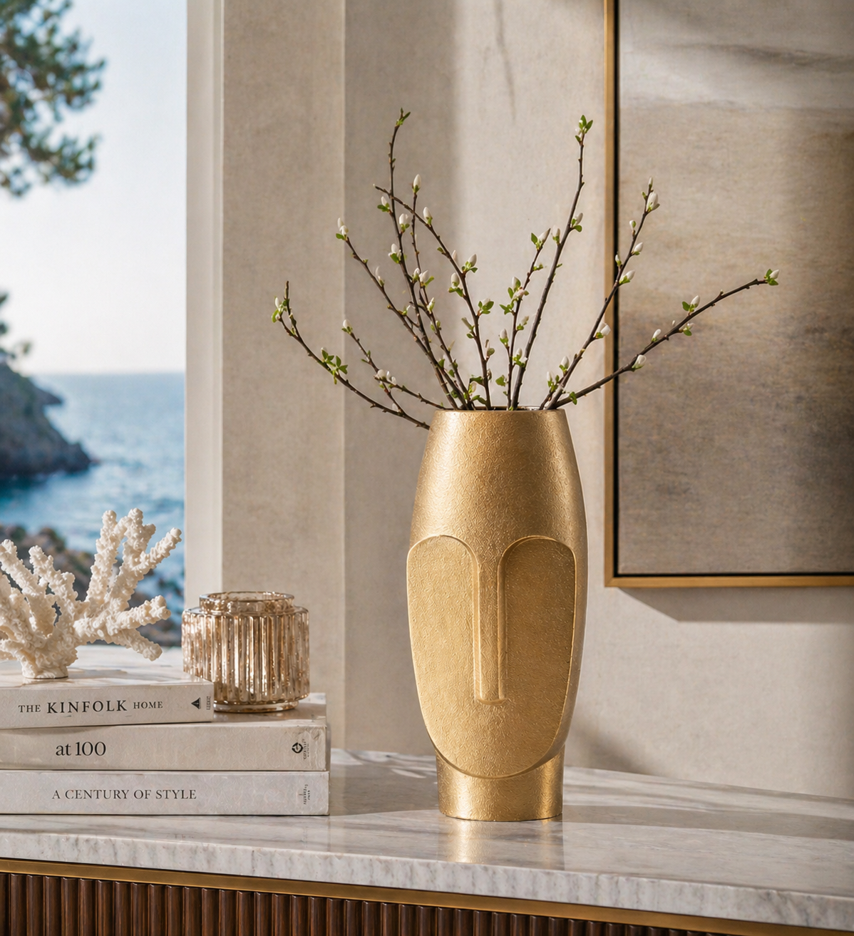 Vaso Gold Brancusi in metallo h 38x14x12 cm