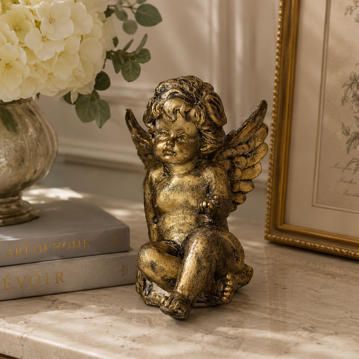 Putto decorativo resina oro 13x16x15h