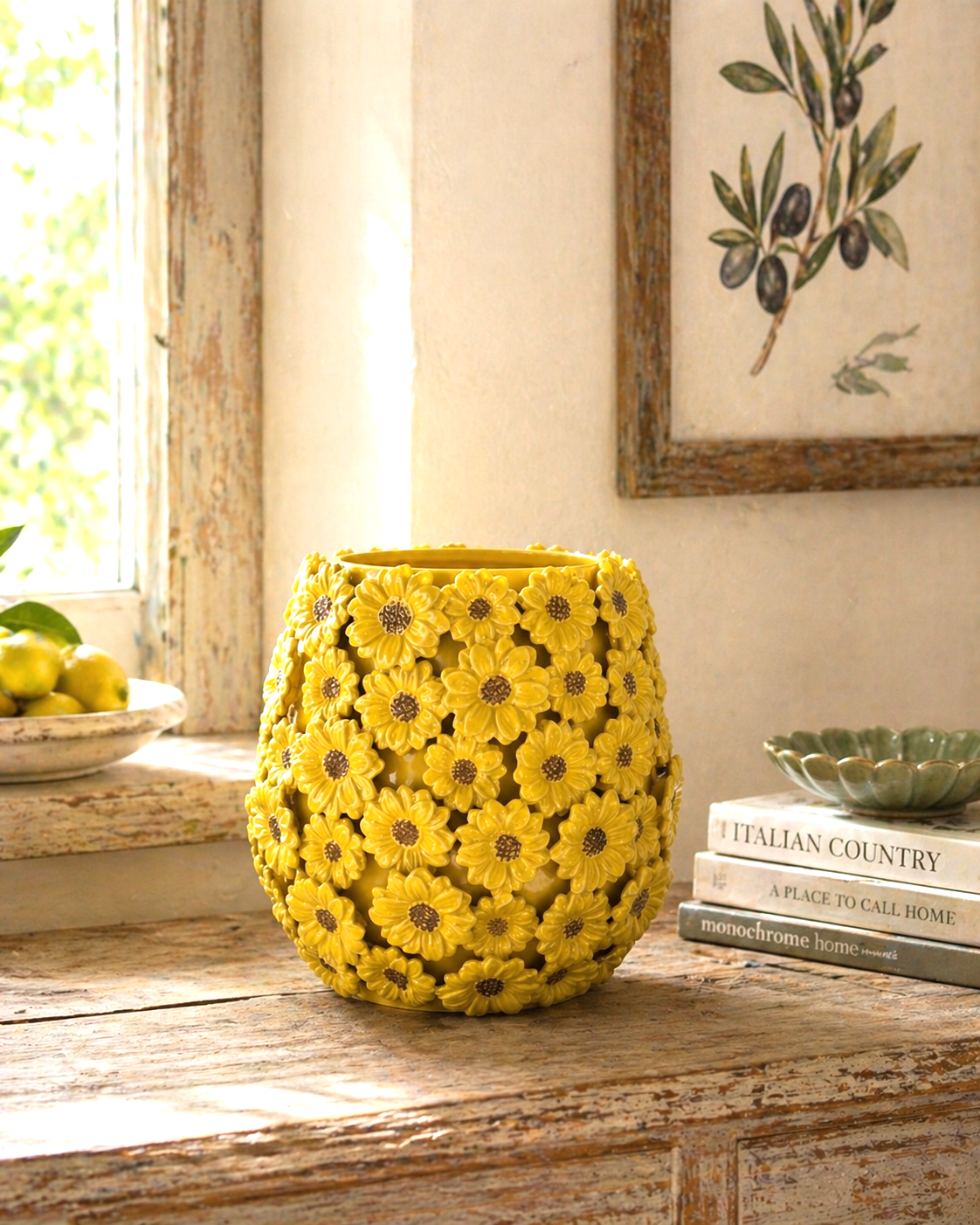 Vaso margherite giallo in ceramica h 28x30 cm