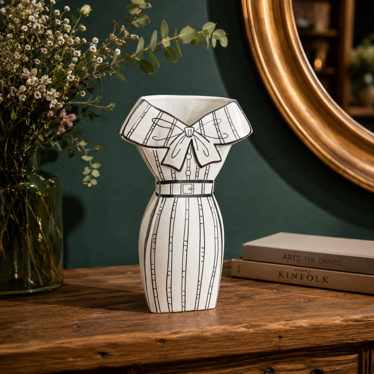 Vaso manichino in ceramica bianco e nero h 30x18x15 cm