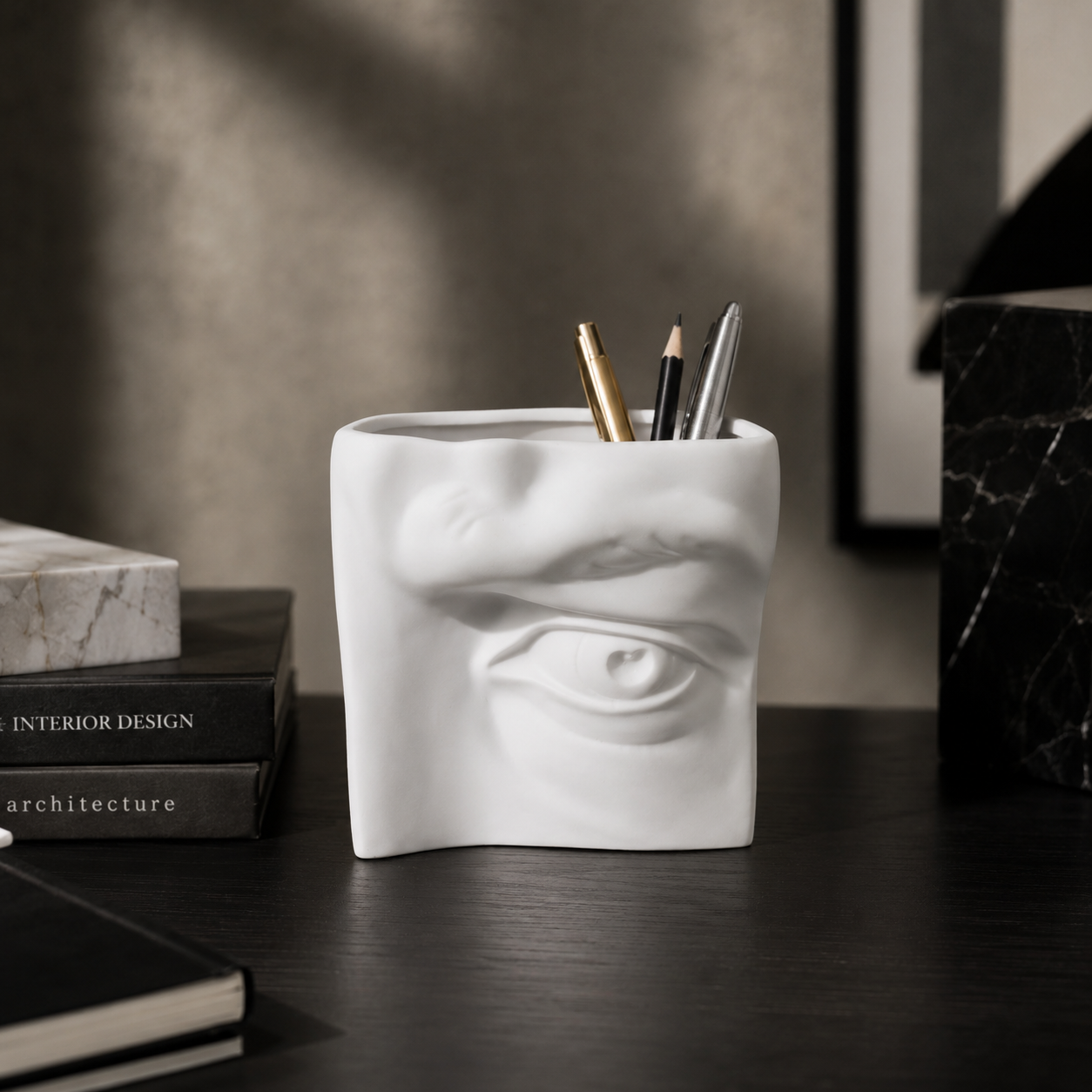 Vaso occhio decorativo in ceramica bianca h 19x19x14 cm