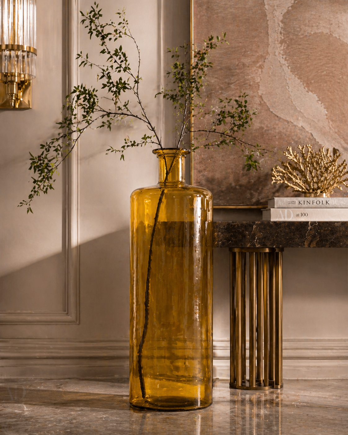 Bottiglione giallo in vetro h 75 d 25 cm