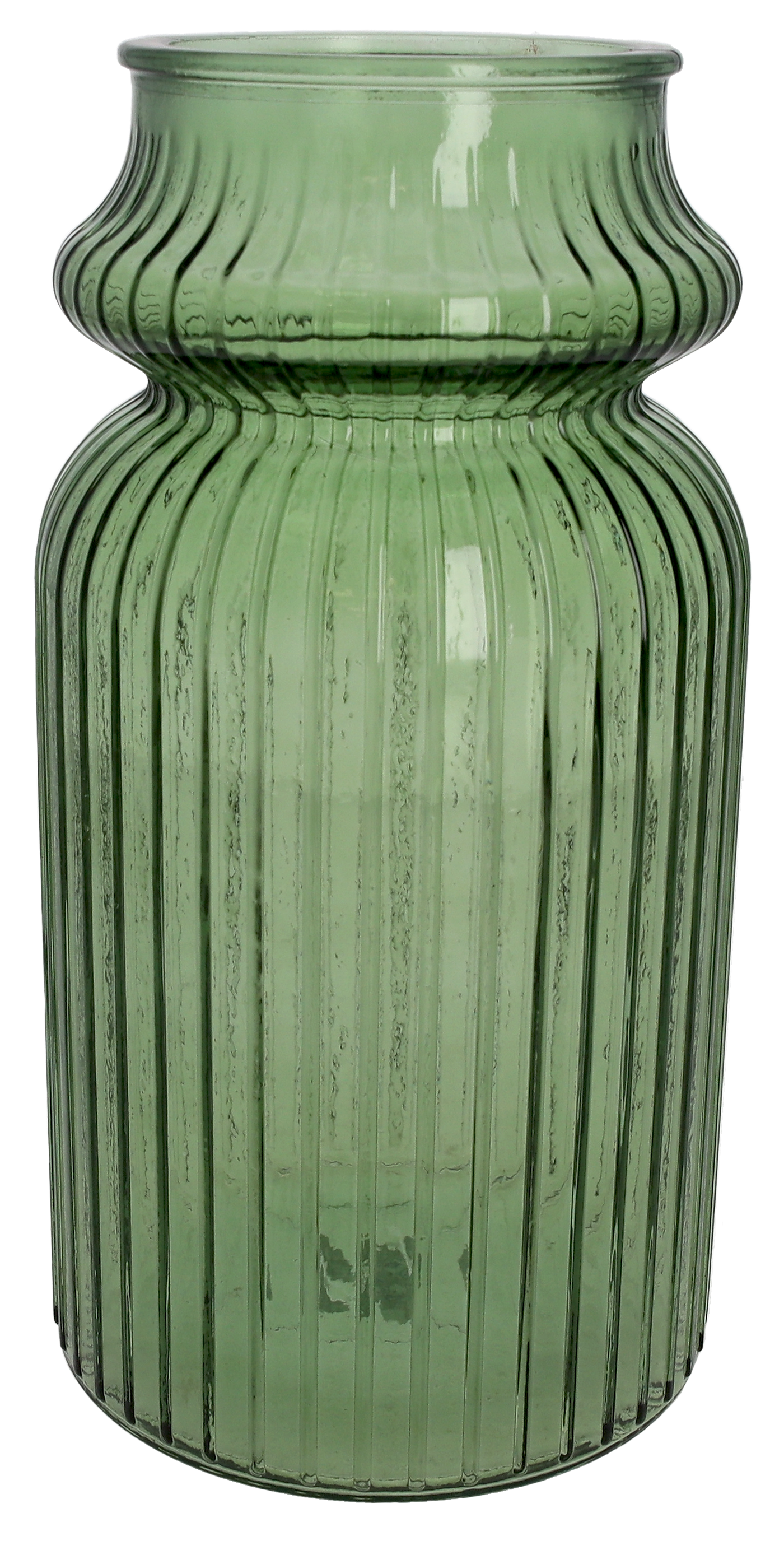 Vaso rigato basso verde in vetro cilindro h 29 d 14,5 cm