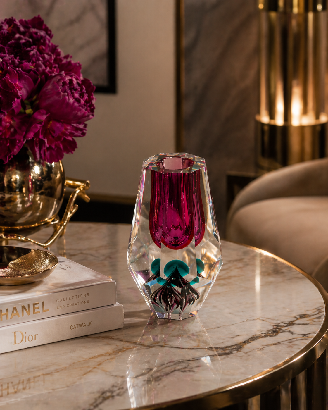 Vaso diamante fucsia in vetro pieno d 11 h 19 cm