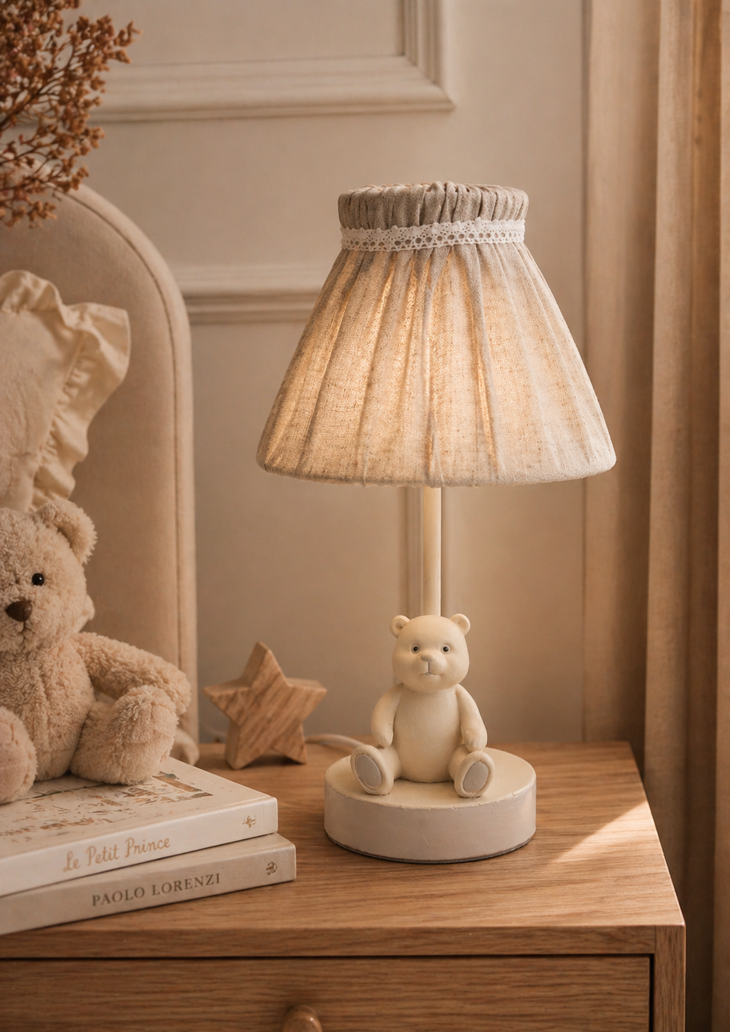 Lampada con orsetto con paralume h 36 d 20 cm in resina