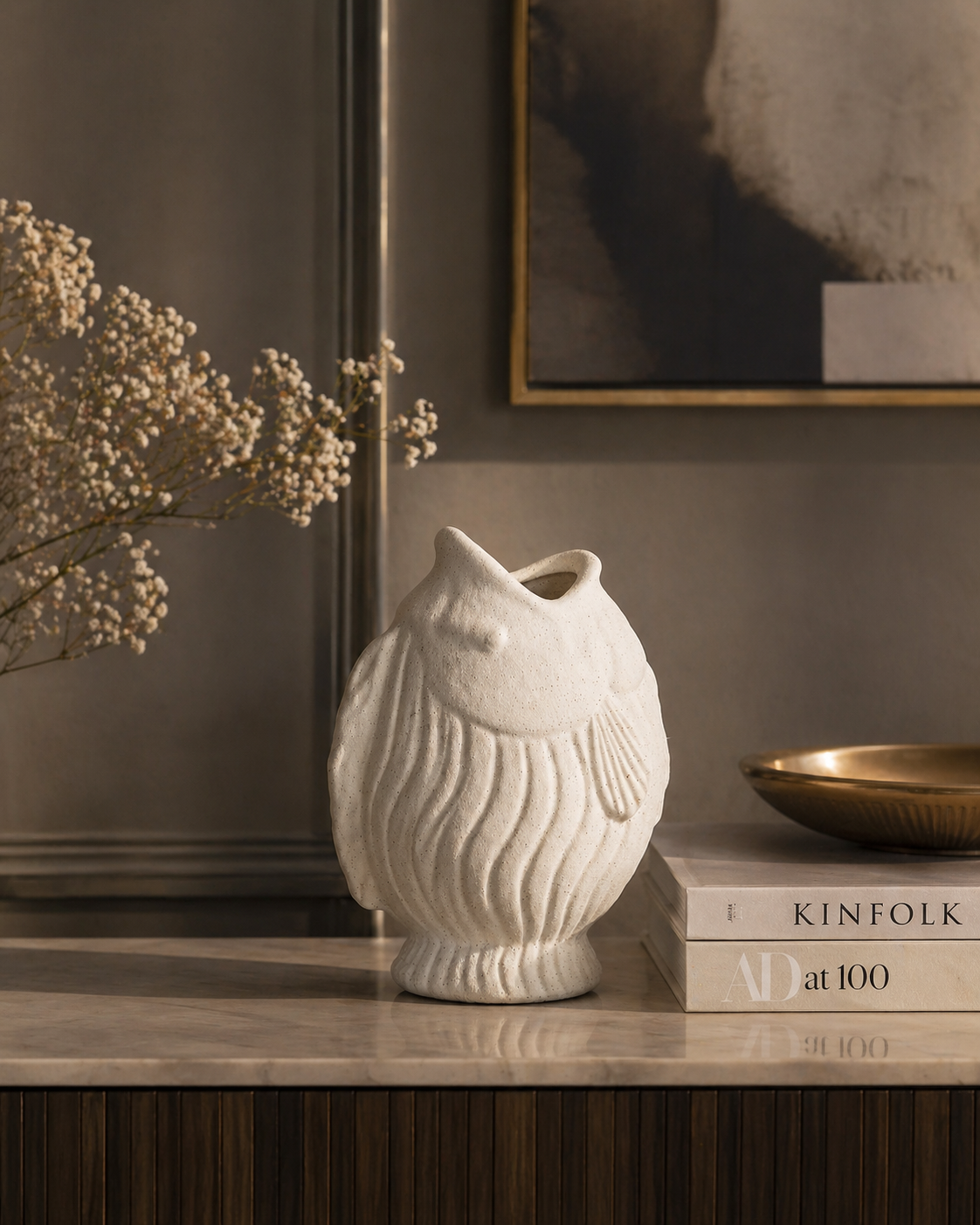 Vaso pesce in ceramica grezza d 20 h 25 cm