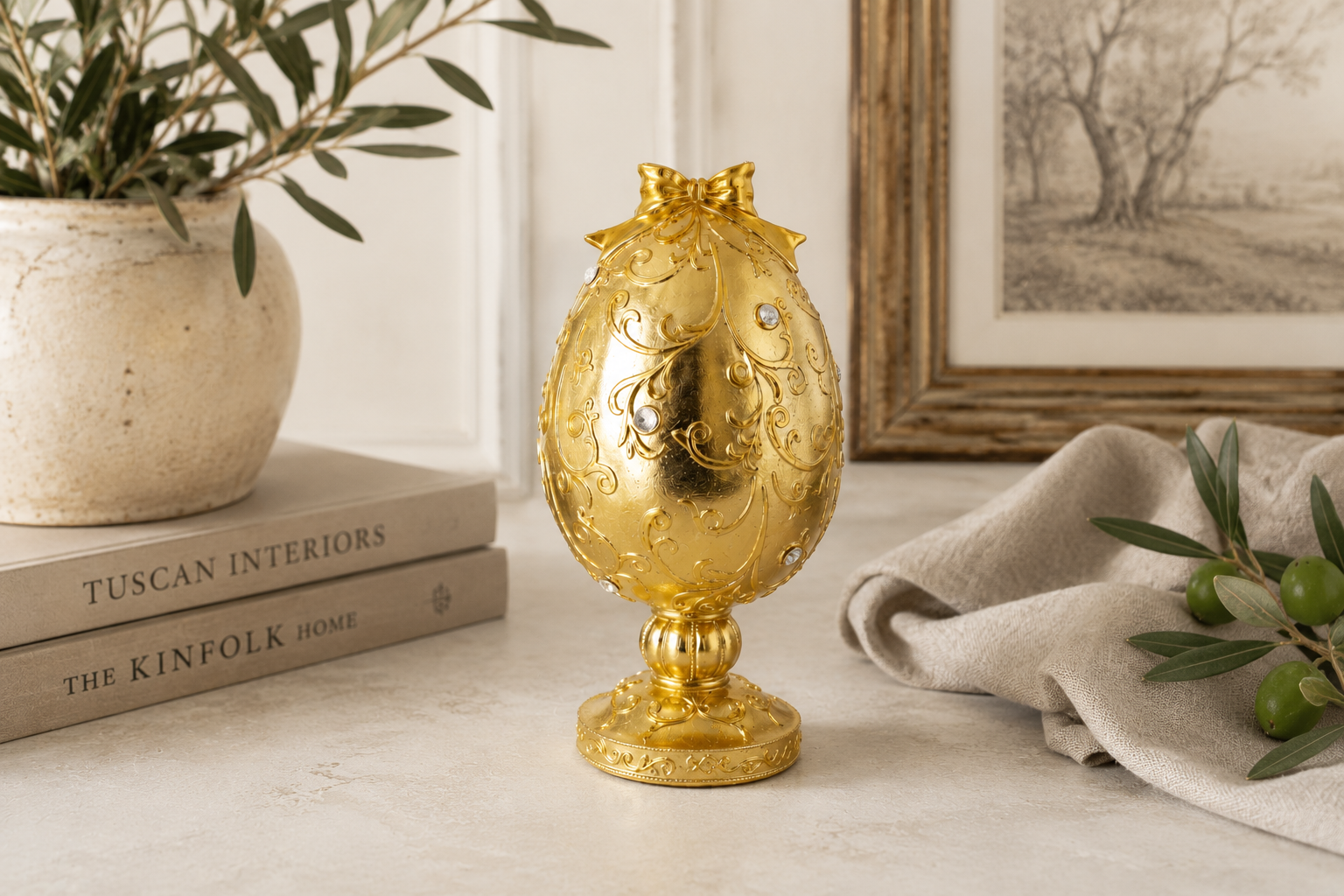 Uovo decorativo resina gold con strass H30 D15