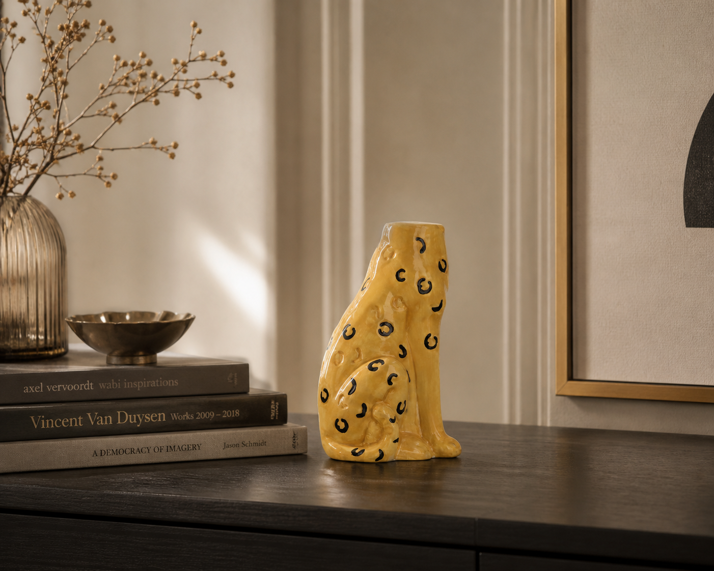 Vaso ghepardo in ceramica giallo e nero 11x10x20 h cm