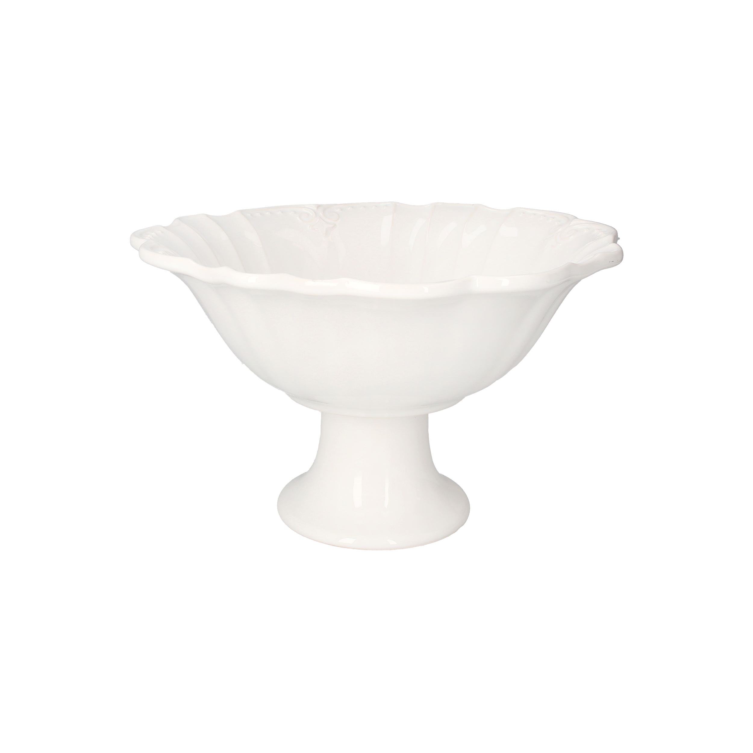 Alzata Coppa Bianca in Ceramica Motivo Barocco H20x32