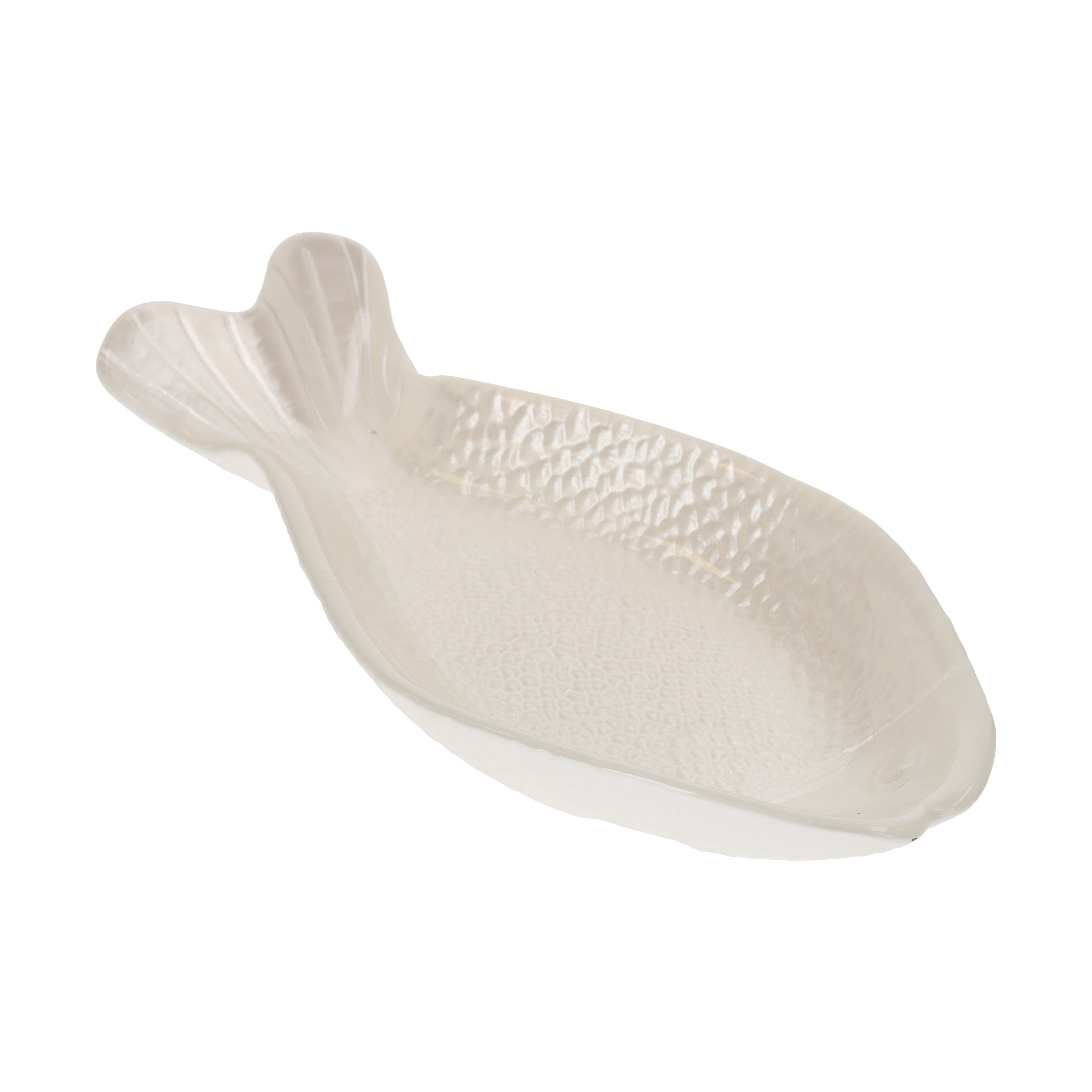 Piatto pesce bianco perla in vetro 25 x 12 cm