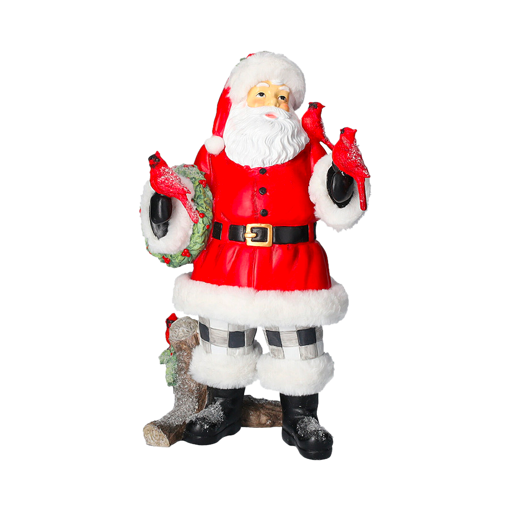 Babbo Natale con uccelli red in resina h 40 x 20 x 15 cm