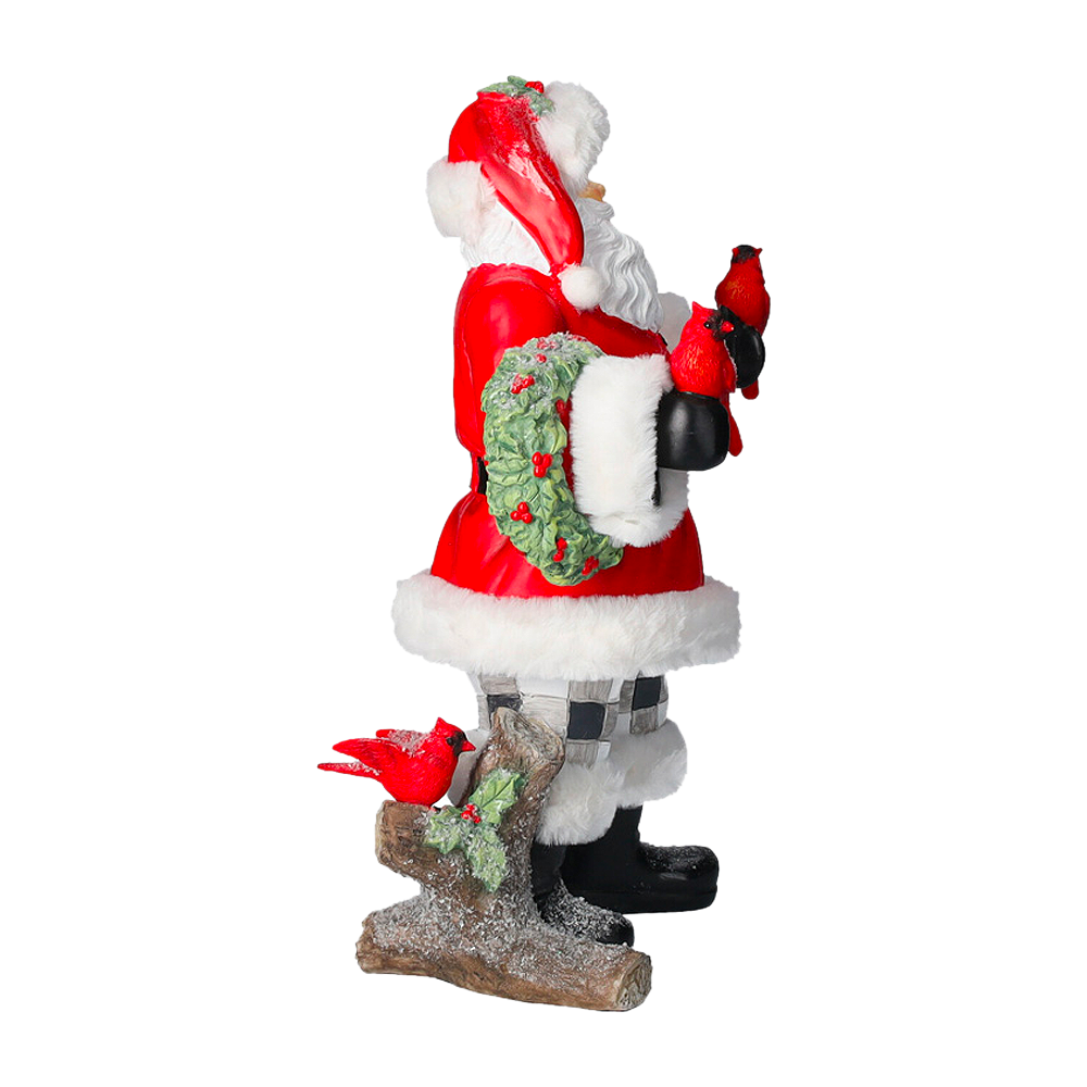 Babbo Natale con uccelli red in resina h 40 x 20 x 15 cm