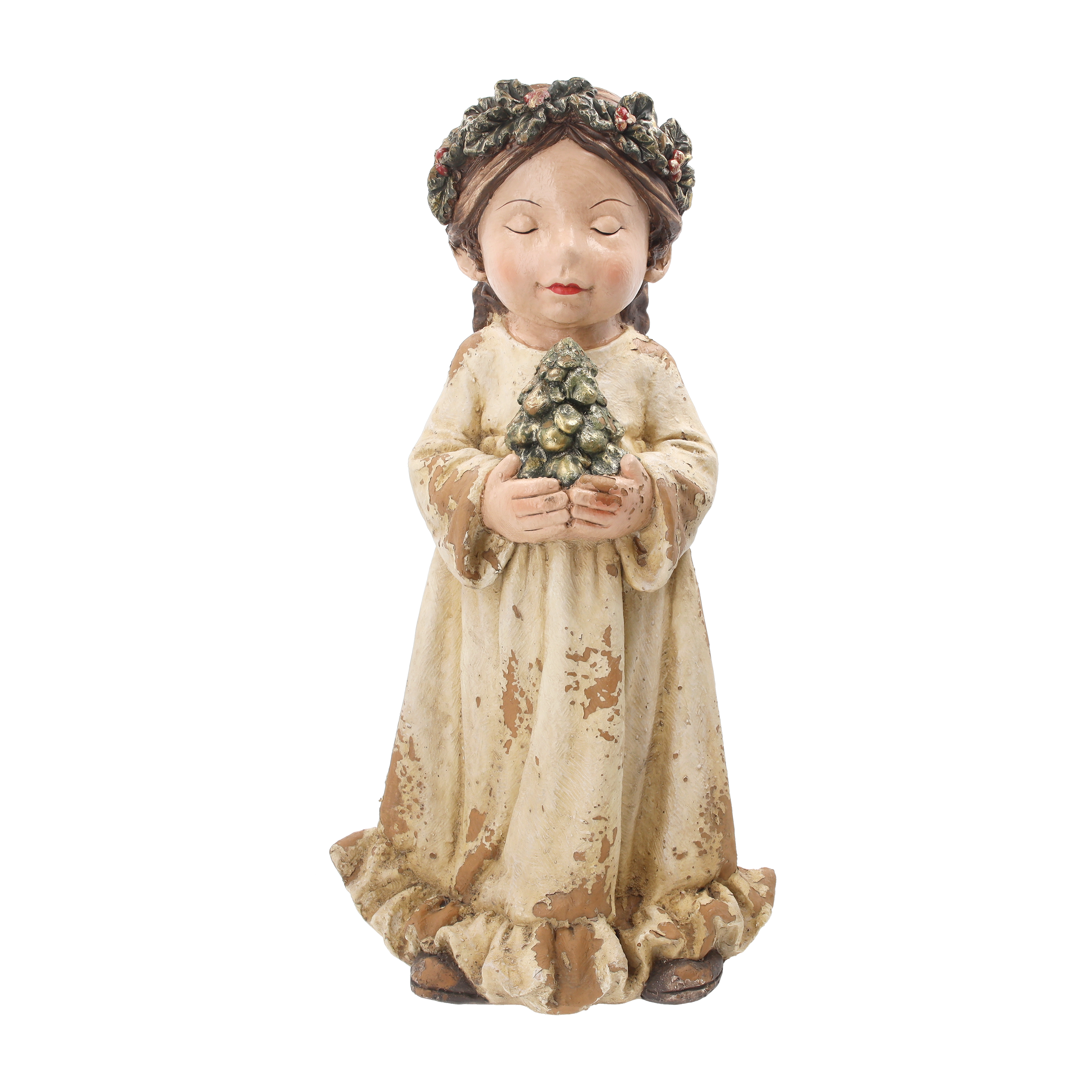 Fanciulla con pino in resina h 62 x 37 x 28 cm