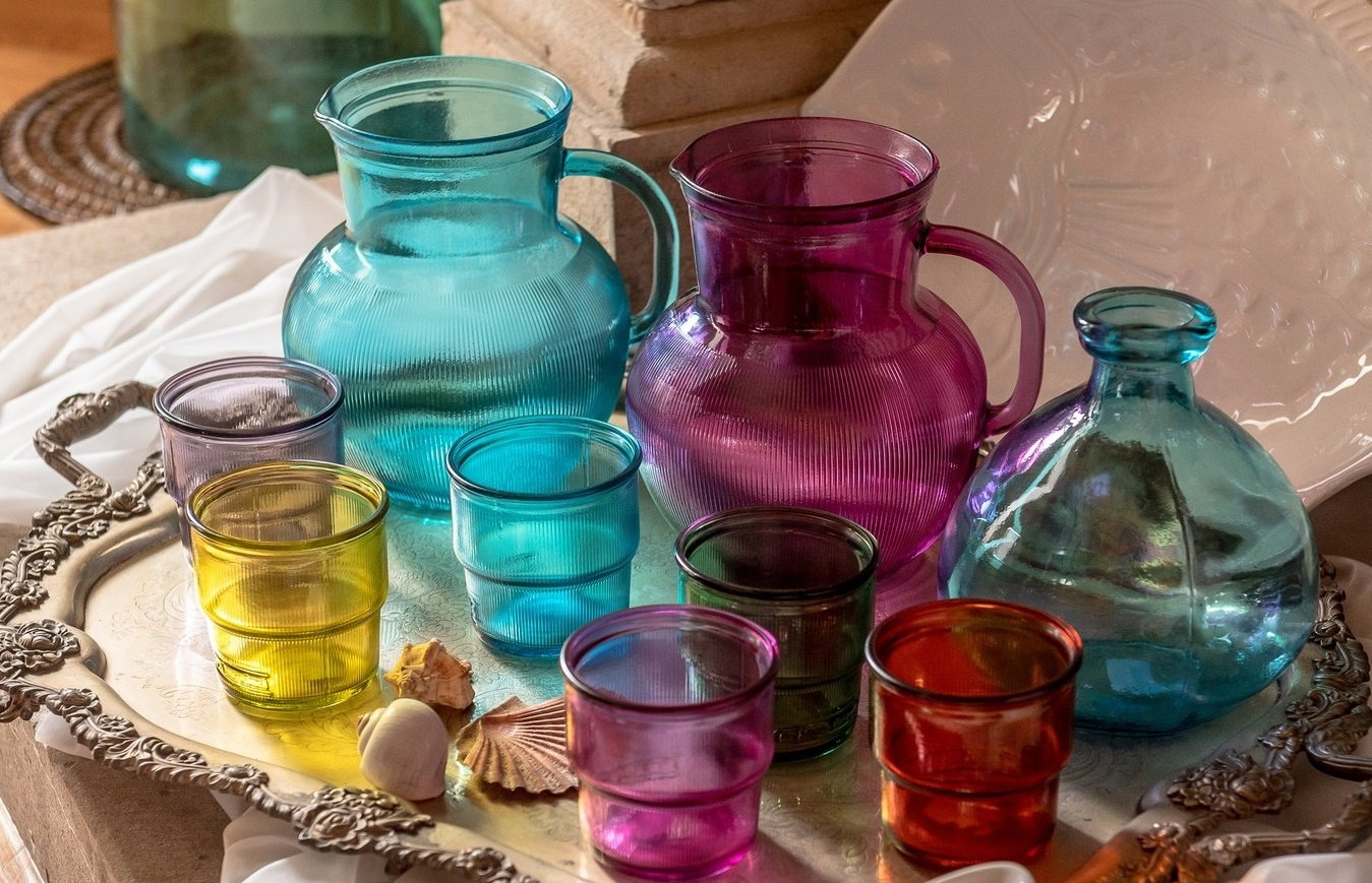 Set 6 bicchieri in vetro riciclato colorato h 9 d 9 cm