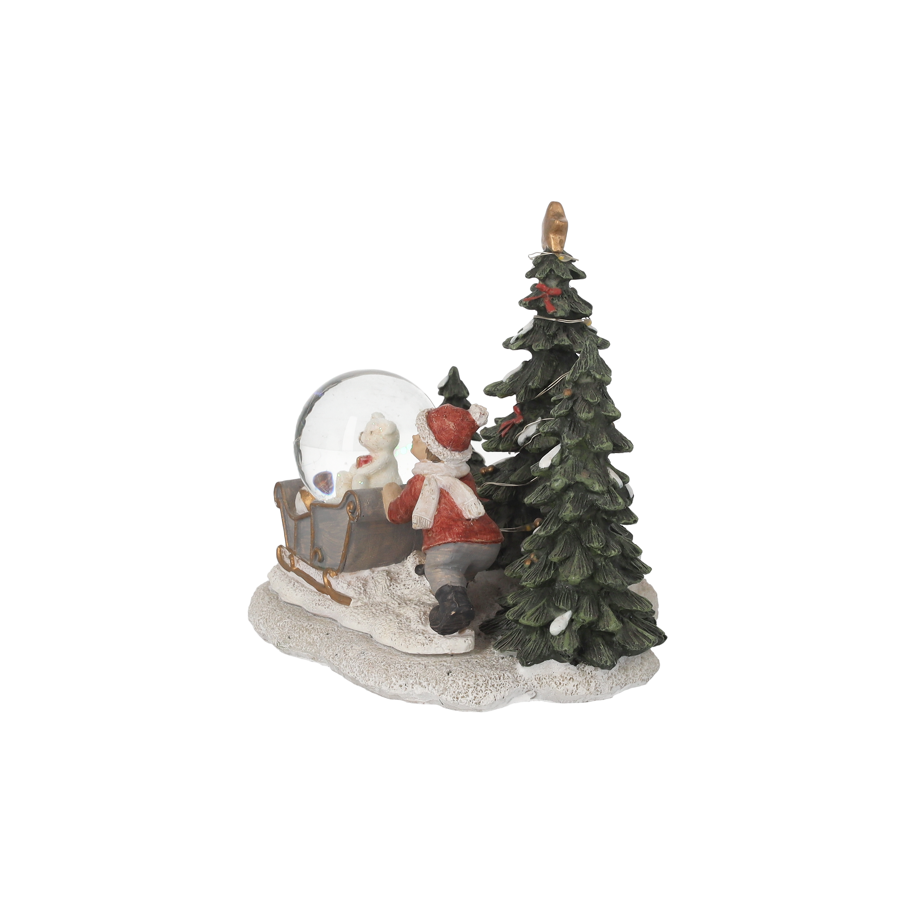 Bimbo con sfera e abeti LED h 13 x 15 x 12 cm