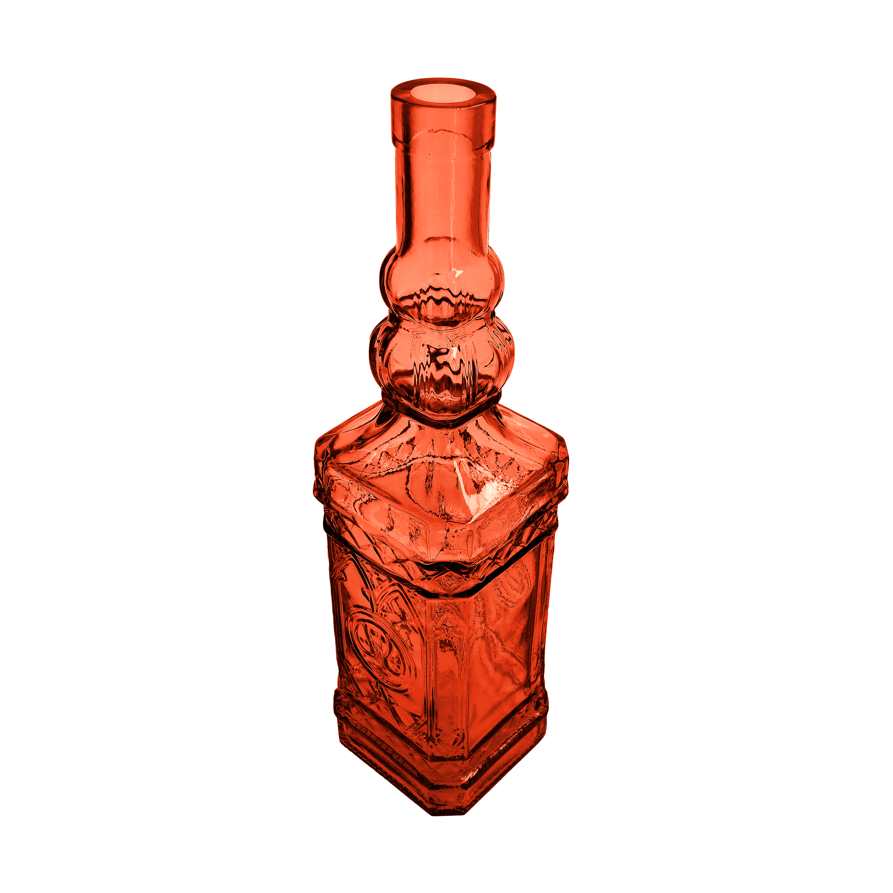 Bottiglia decorativa in vetro arancio con tappo, Altezza cm 48