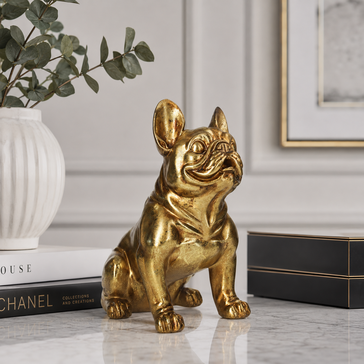 Batdog dorato in resina h 32 x 30 x 18 cm