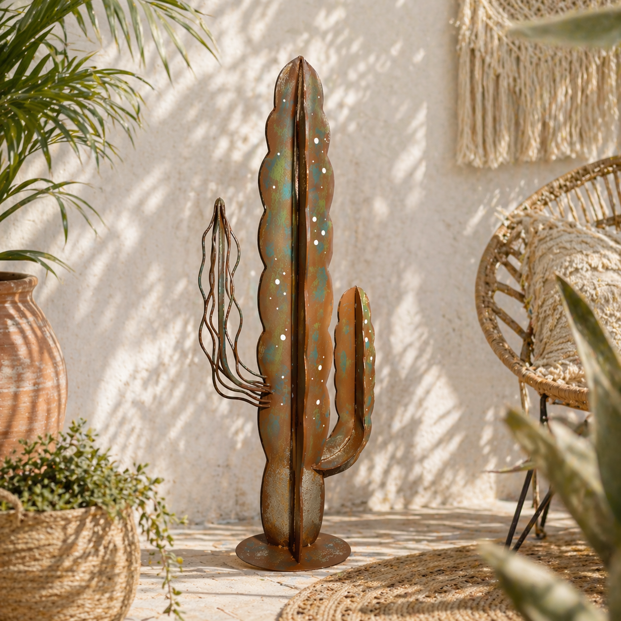 Cactus decorativo grigio 74x30x15 cm in ferro corten